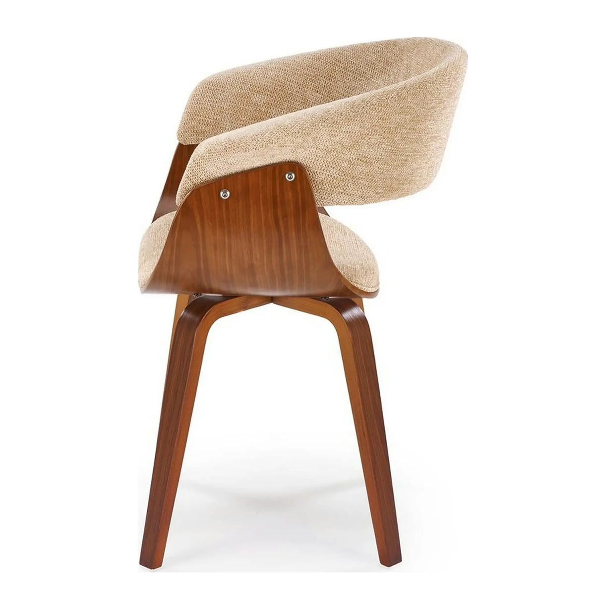 Scaun scandinav tapitat K545, bej/nuc, stofa clasica/placaj, 63x53x83 cm