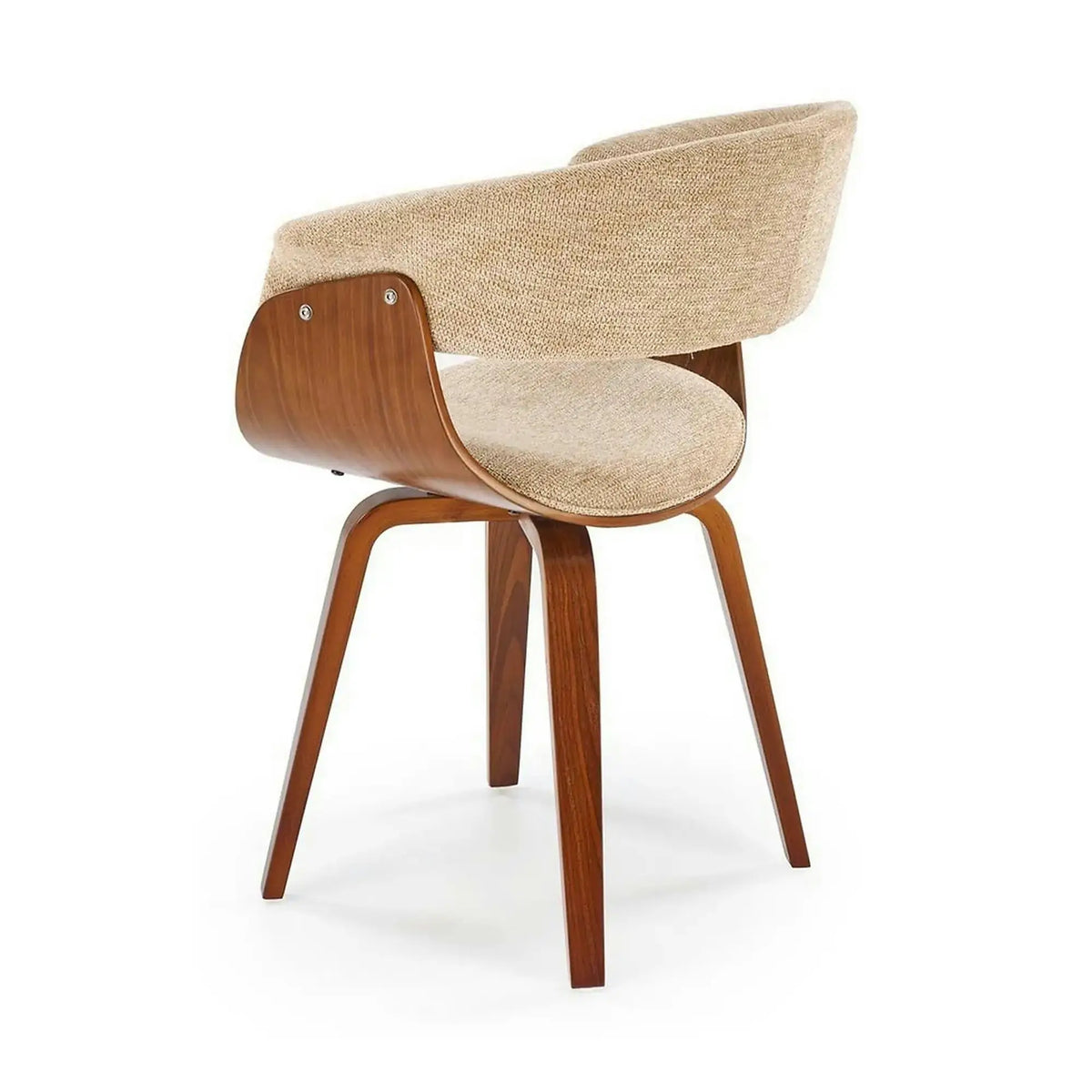 Scaun scandinav tapitat K545, bej/nuc, stofa clasica/placaj, 63x53x83 cm