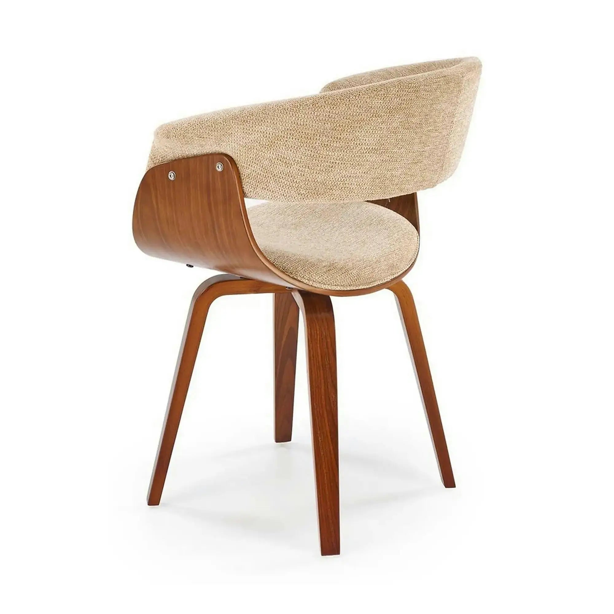Scaun scandinav tapitat K545, bej/nuc, stofa clasica/placaj, 63x53x83 cm
