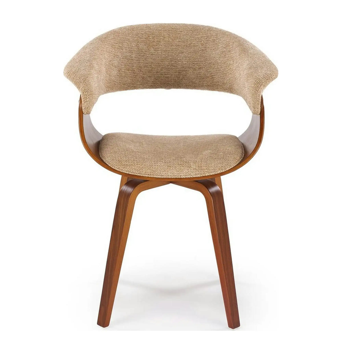 Scaun scandinav tapitat K545, bej/nuc, stofa clasica/placaj, 63x53x83 cm