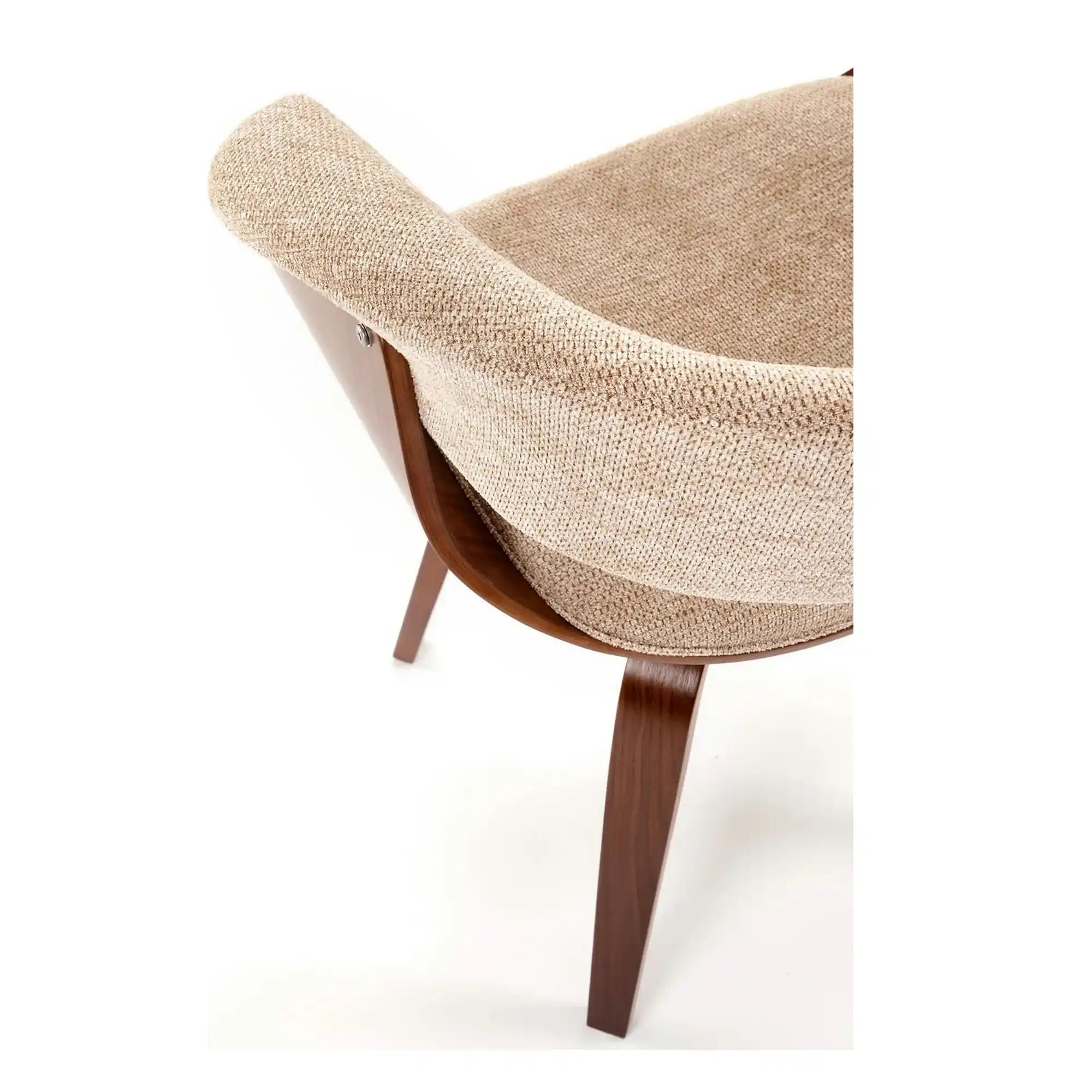 Scaun scandinav tapitat K545, bej/nuc, stofa clasica/placaj, 63x53x83 cm
