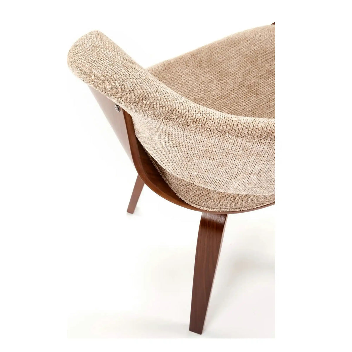 Scaun scandinav tapitat K545, bej/nuc, stofa clasica/placaj, 63x53x83 cm