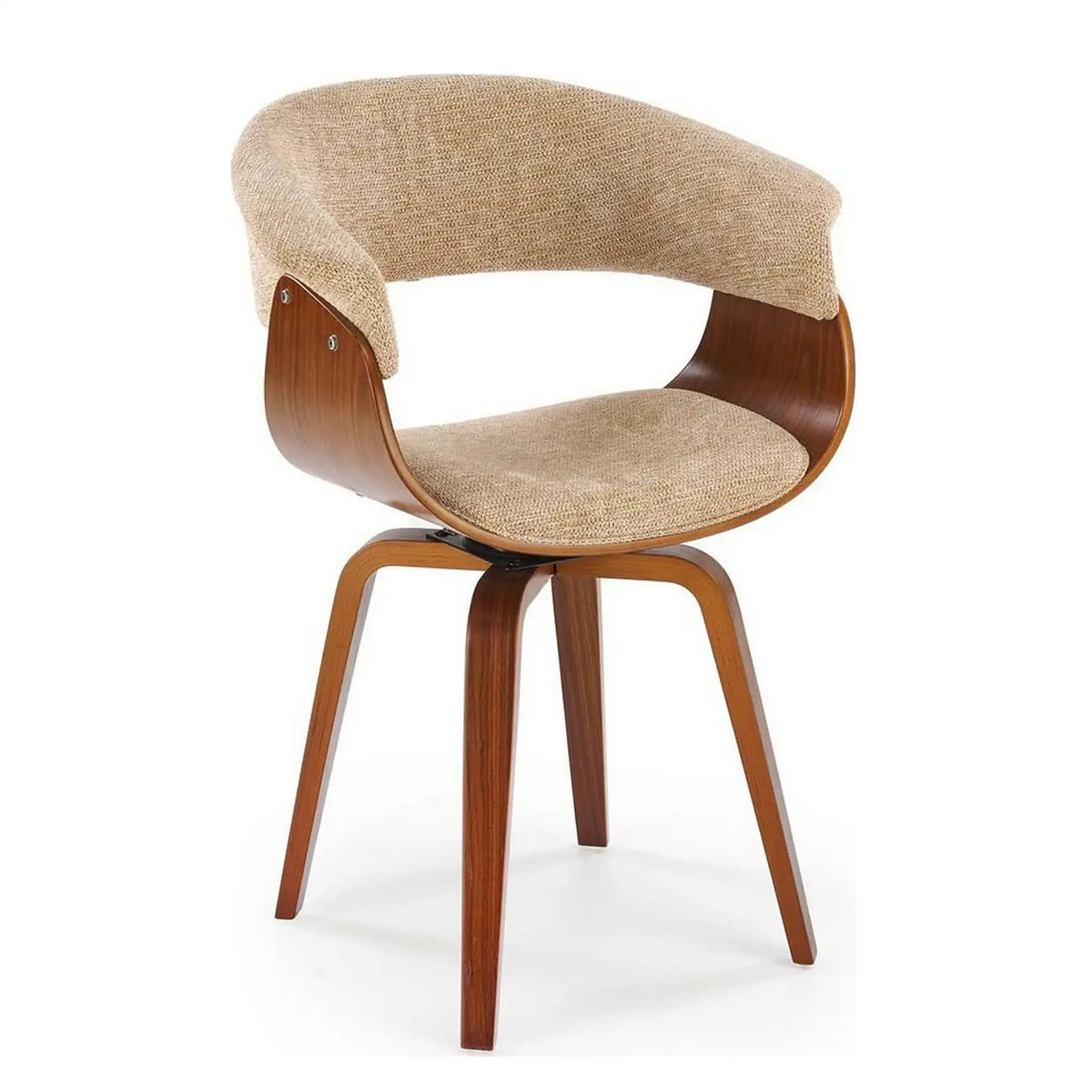 Scaun scandinav tapitat K545, bej/nuc, stofa clasica/placaj, 63x53x83 cm