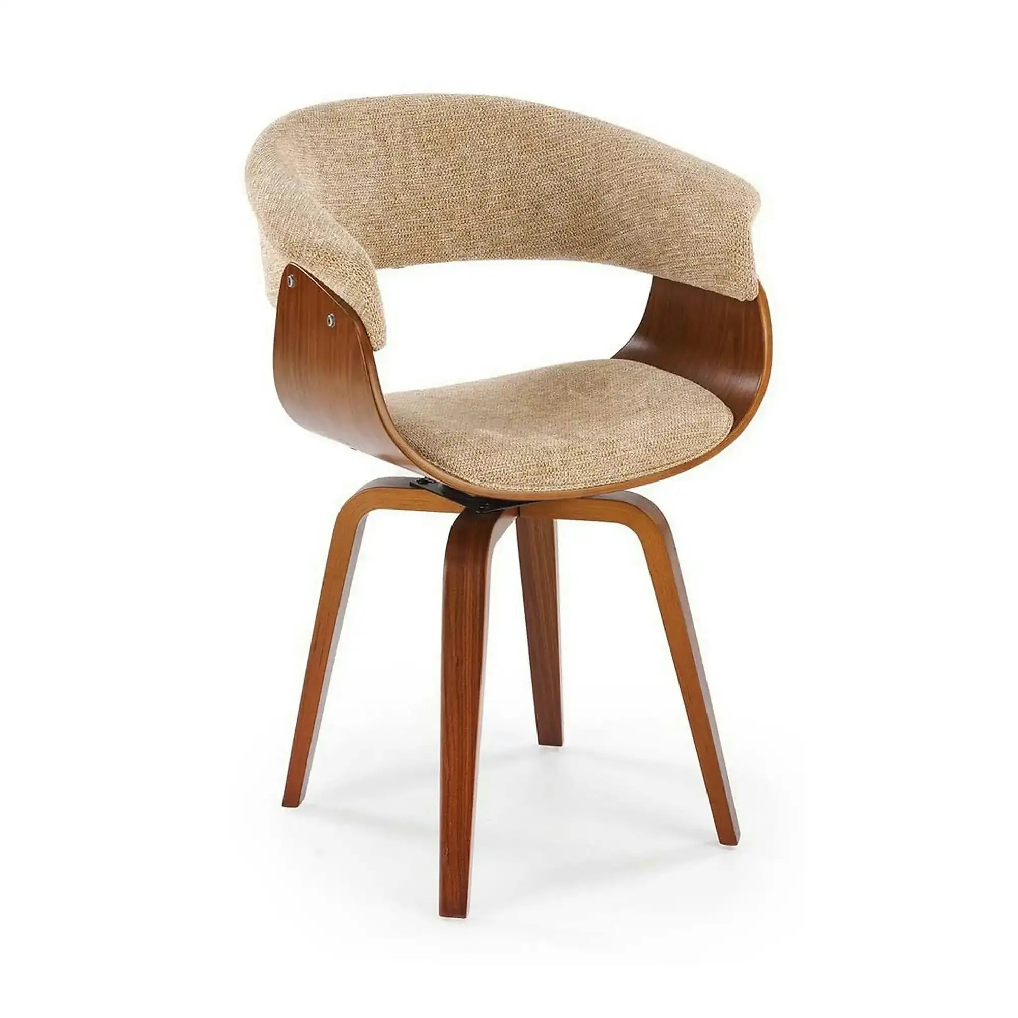 Scaun scandinav tapitat K545, bej/nuc, stofa clasica/placaj, 63x53x83 cm
