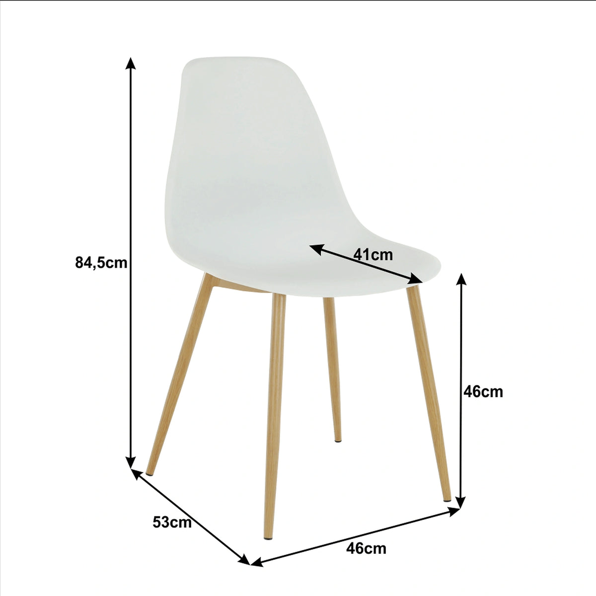 Scaun SINTIA, alb/stejar, plastic/metal, 46x53x85 cm