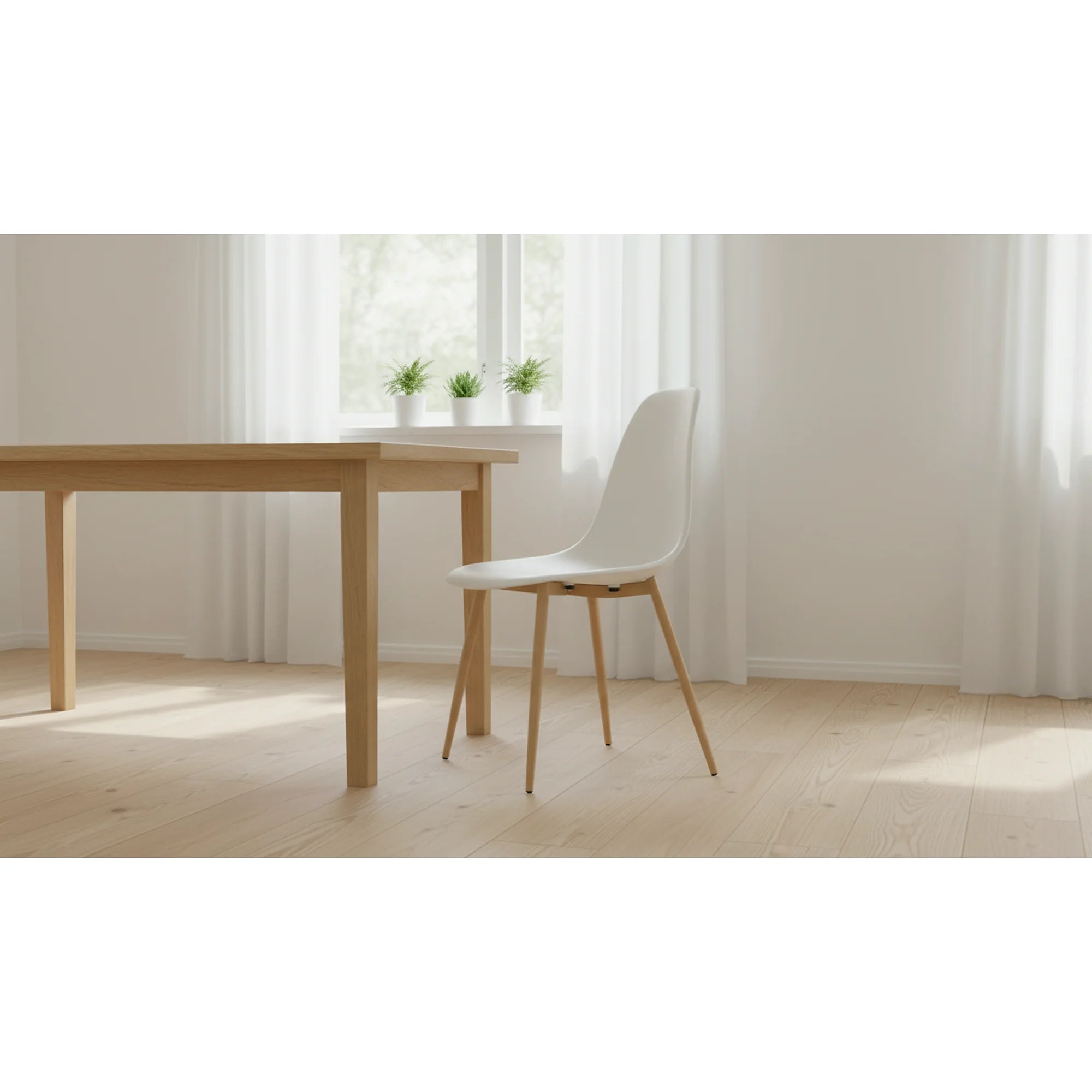 Scaun SINTIA, alb/stejar, plastic/metal, 46x53x85 cm