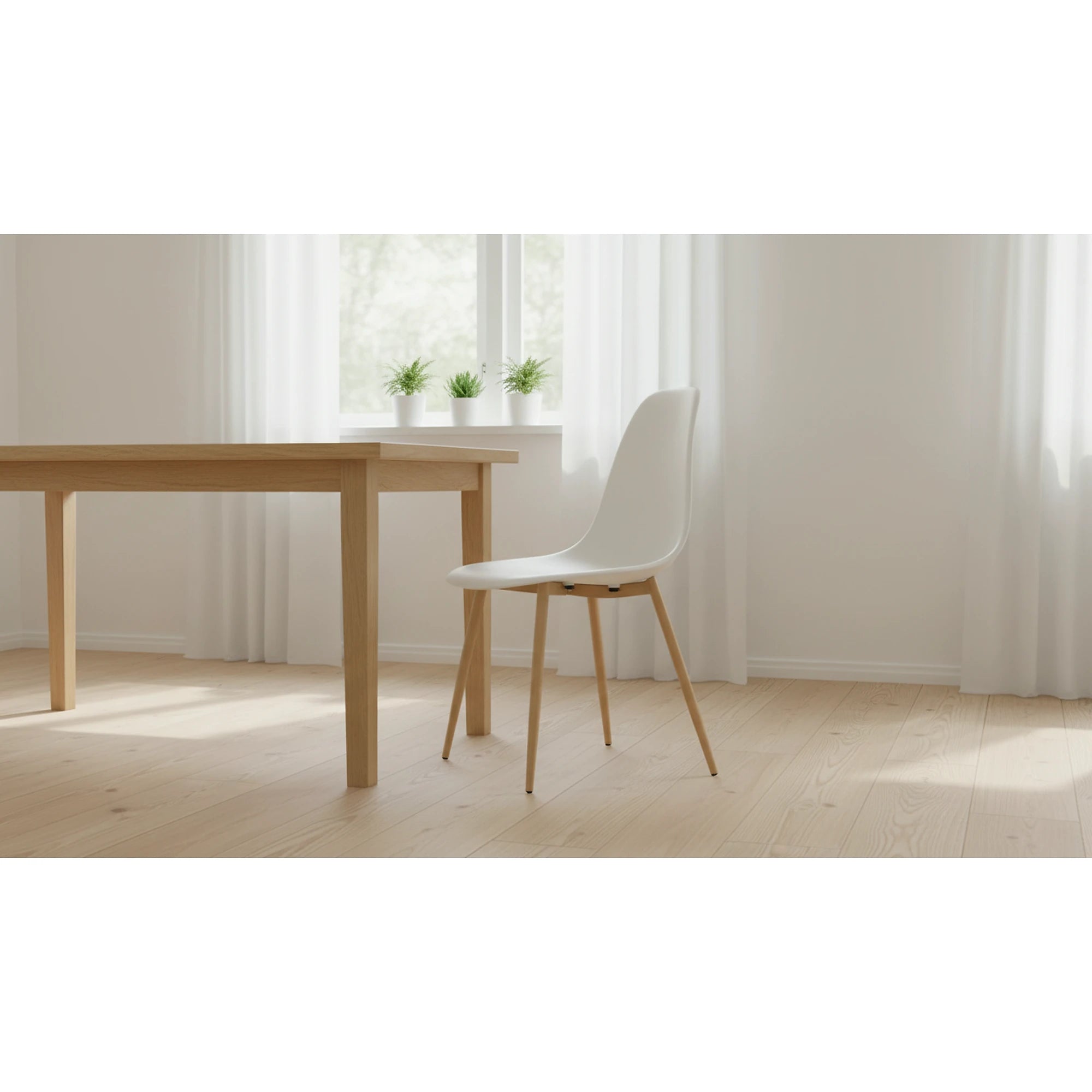 Scaun SINTIA, alb/stejar, plastic/metal, 46x53x85 cm