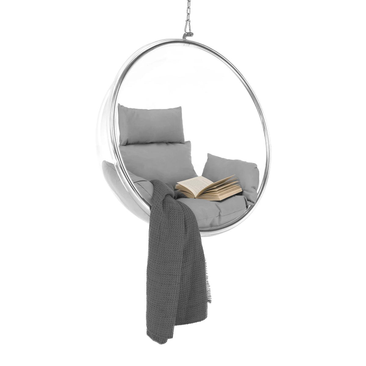 Scaun suspendat BUBBLE NEW TIP 1, argintiu/gri, otel/stofa clasica, 106x62x106 cm