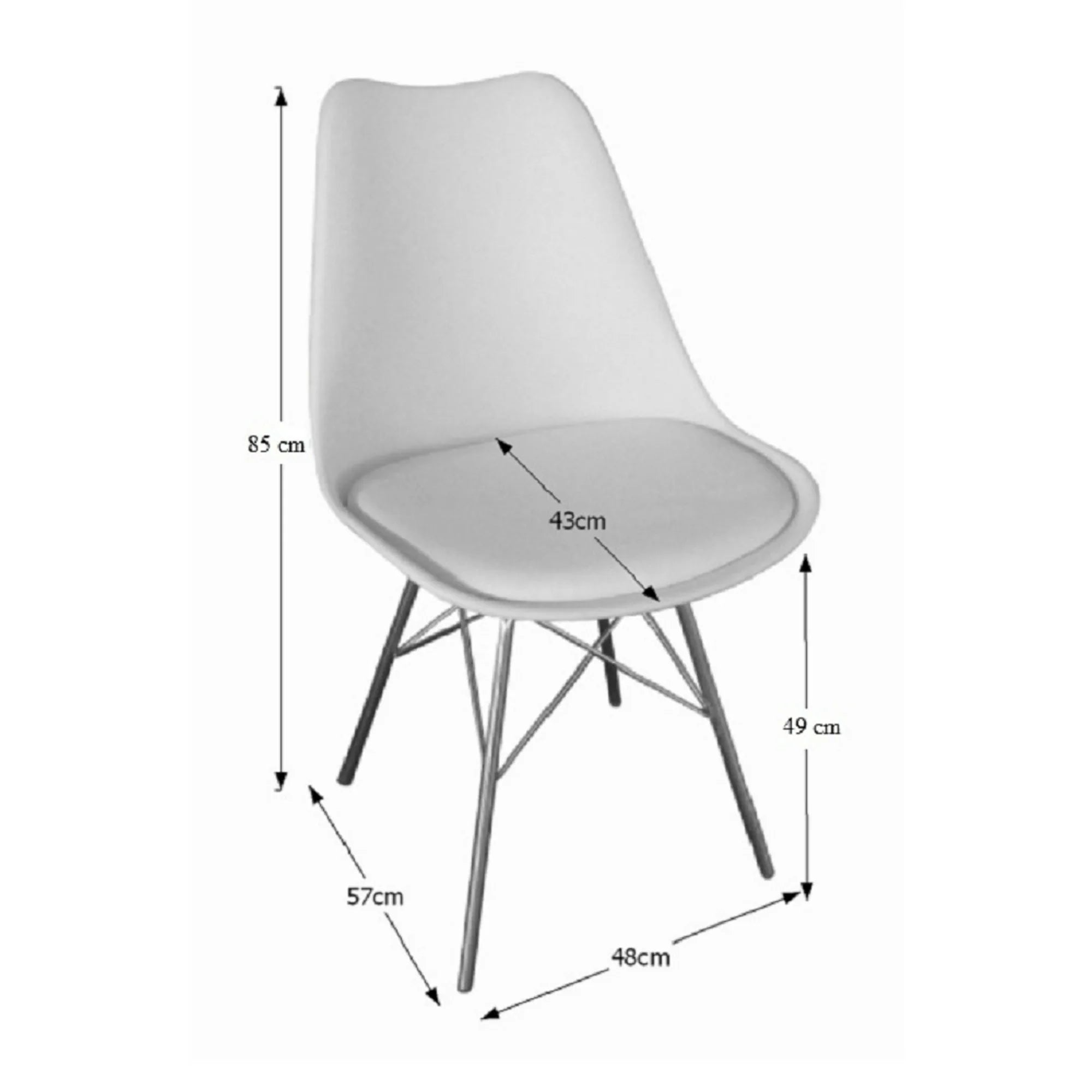 Scaun TAMORA, alb/crom, plastic/piele ecologica/metal, 48x57x83 cm