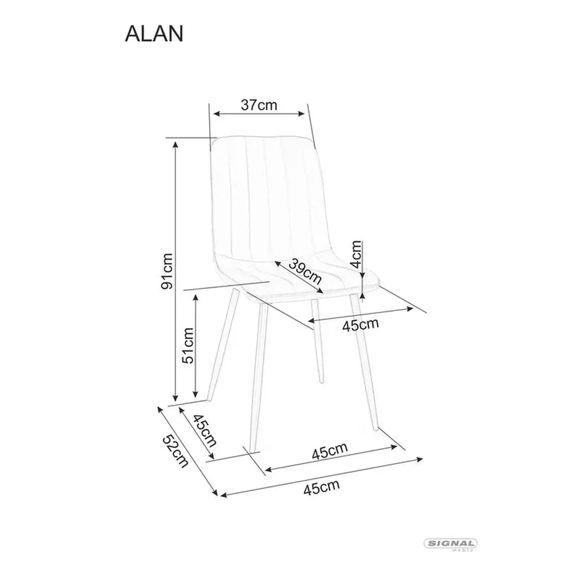 Scaun tapitat ALAN, gri/negru, stofa/metal, 40x45x88 cm