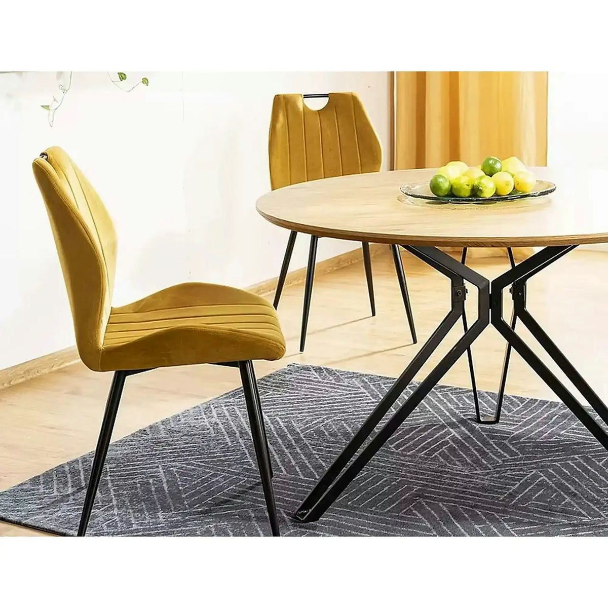 Scaun tapitat ARCO, galben/negru, stofa/metal, 52x44x92 cm