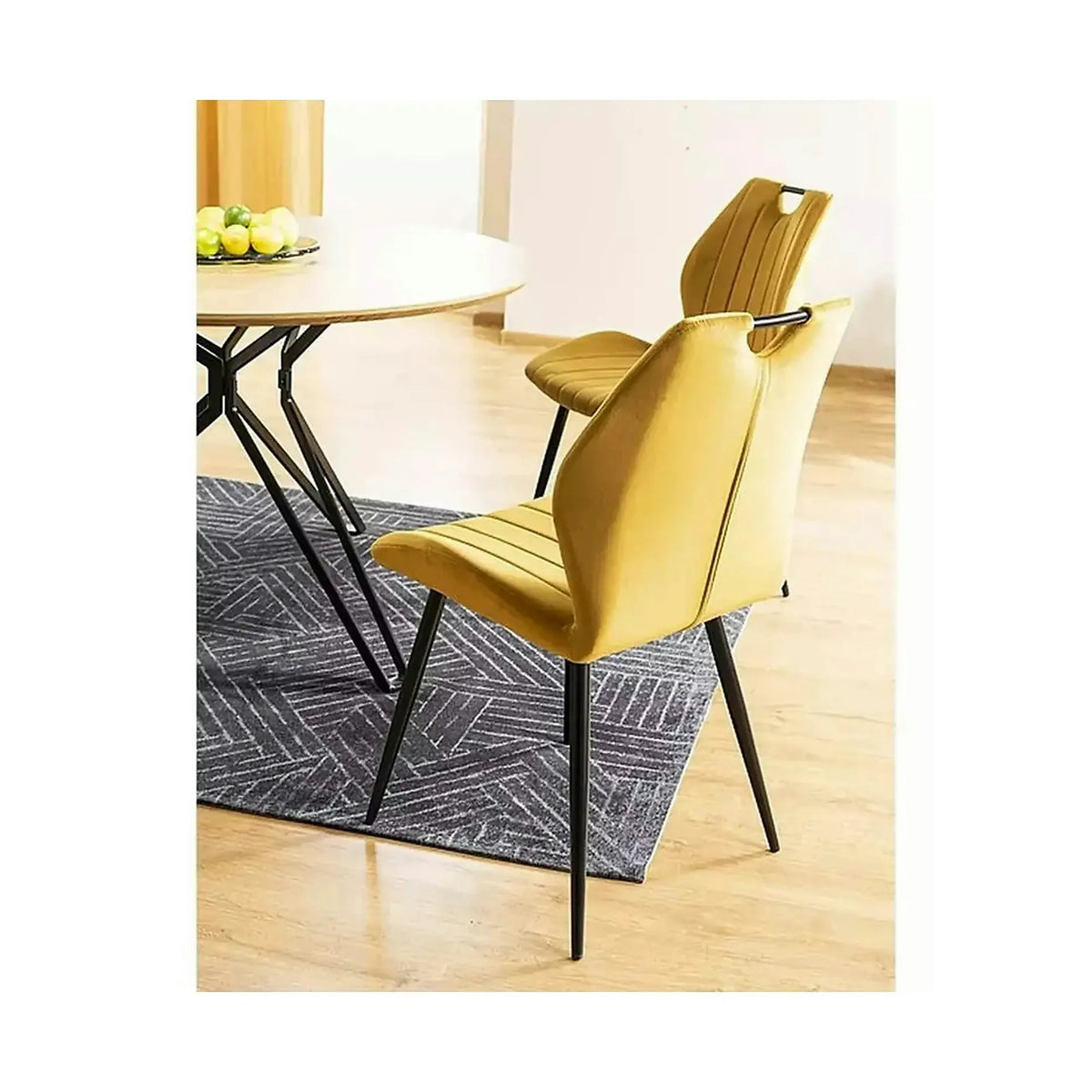 Scaun tapitat ARCO, galben/negru, stofa/metal, 52x44x92 cm