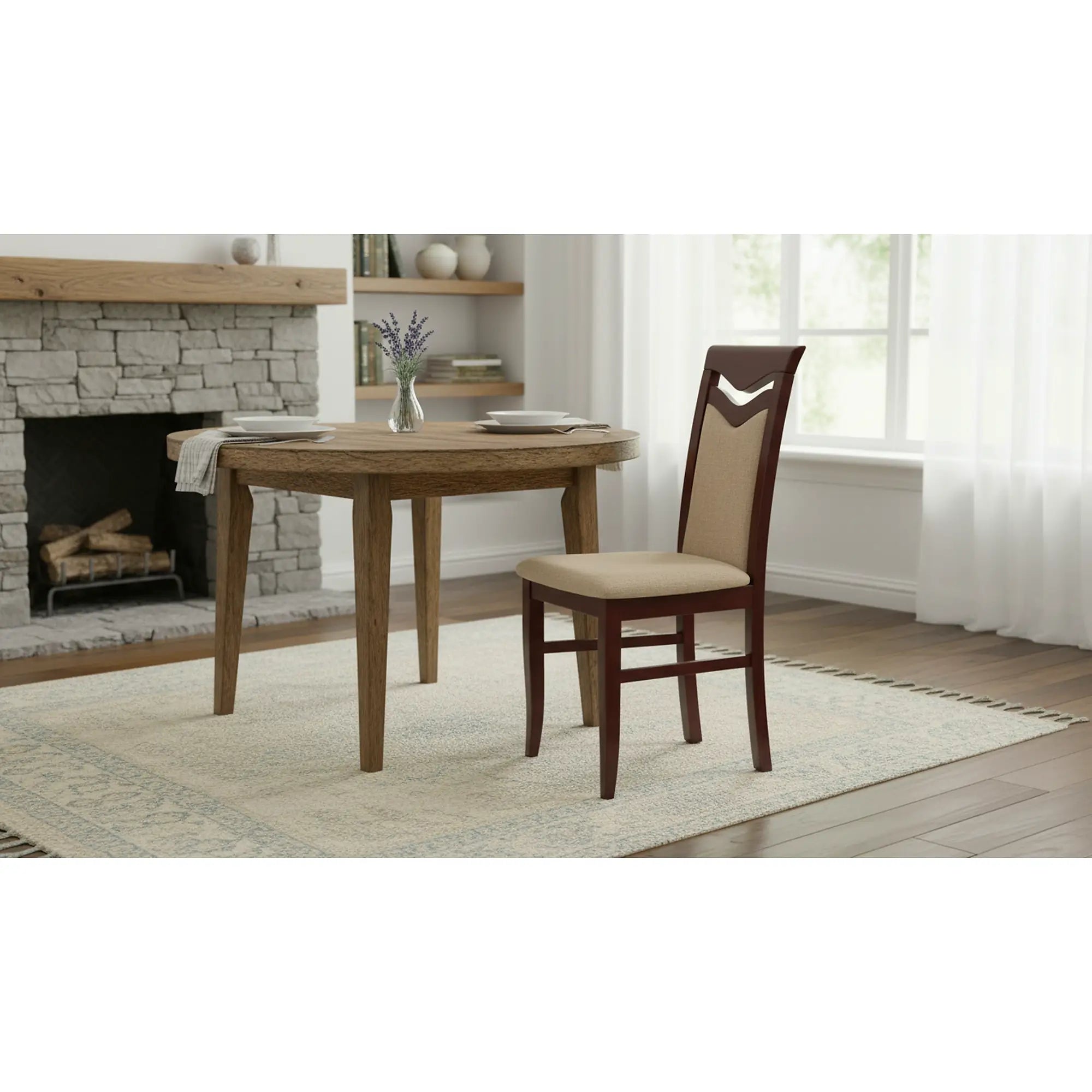 Scaun tapitat CITRONE, bej/nuc, stofa clasica/lemn, 44x43x96 cm