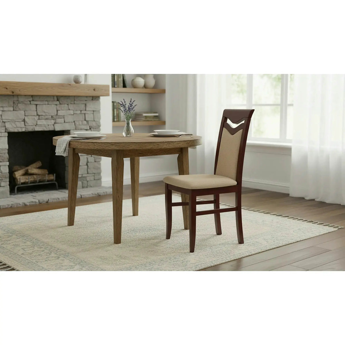 Scaun tapitat CITRONE, bej/nuc, stofa clasica/lemn, 44x43x96 cm