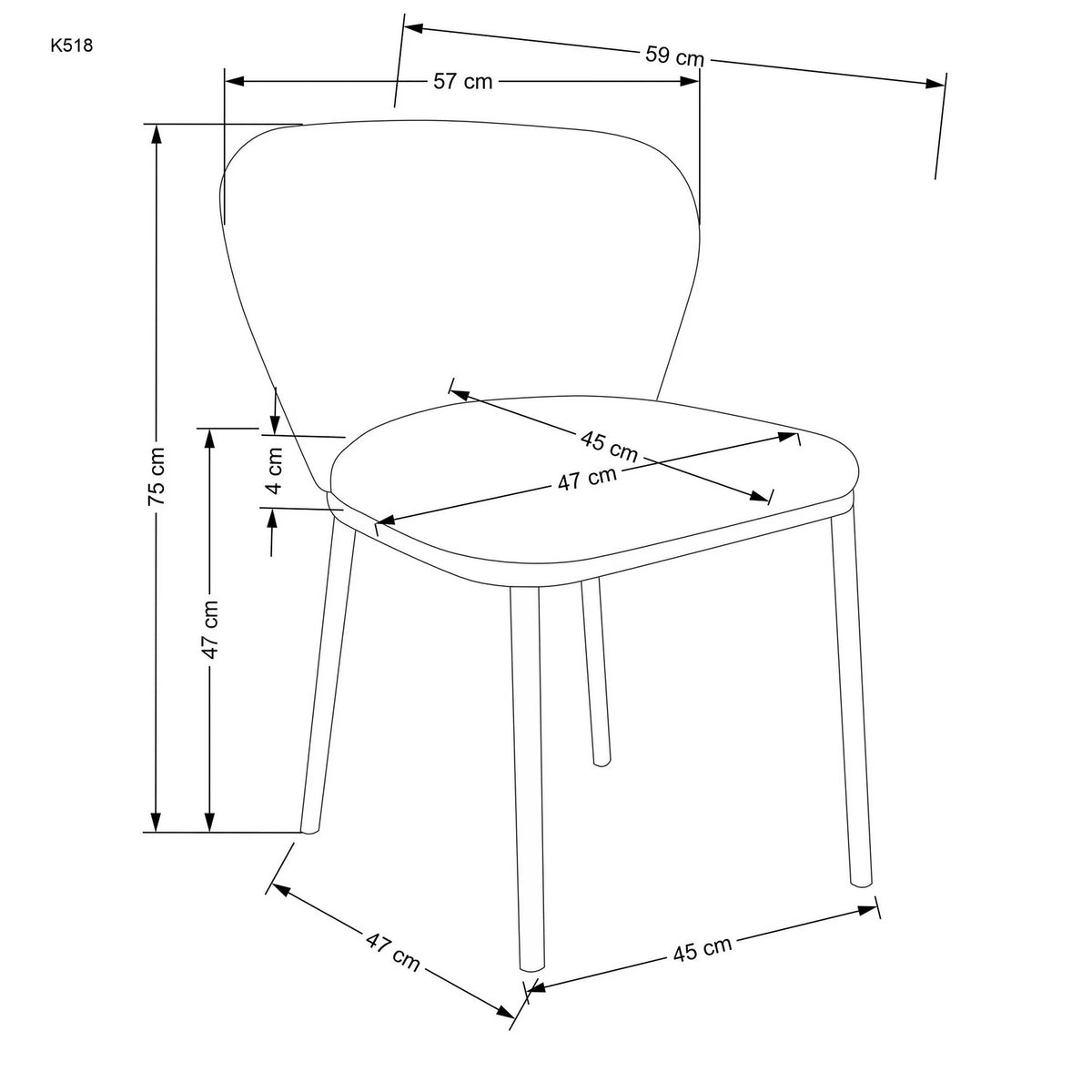 Scaun tapitat crem K518, crem, stofa buclata/metal, 57x59x75 cm