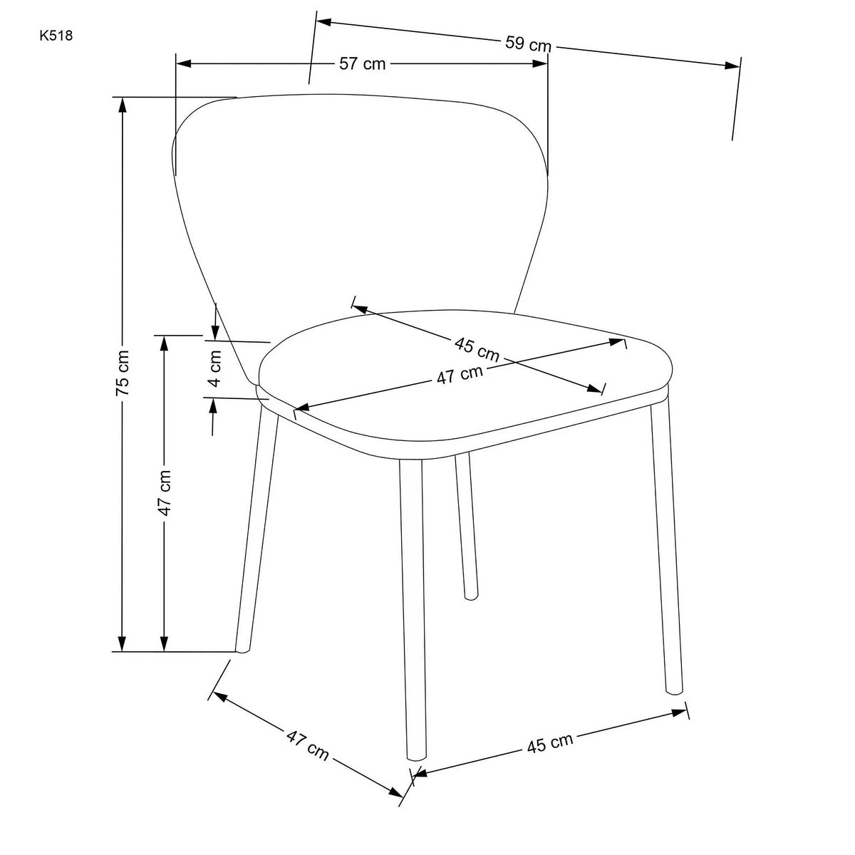 Scaun tapitat crem K518, crem, stofa buclata/metal, 57x59x75 cm