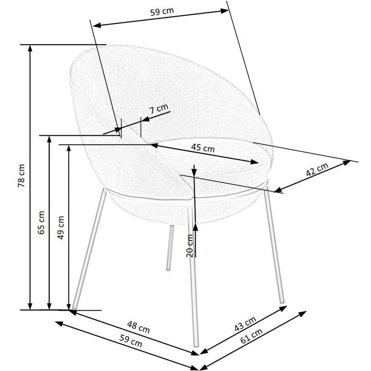 Scaun tapitat dining K482, gri/negru, stofa clasica/metal, 61x59x78 cm