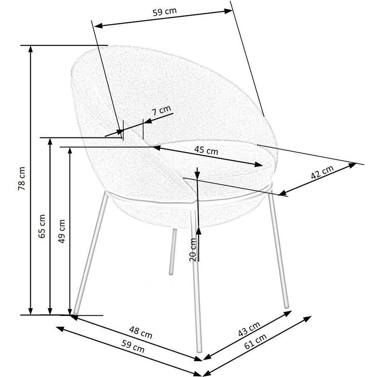 Scaun tapitat dining K482, gri/negru, stofa clasica/metal, 61x59x78 cm
