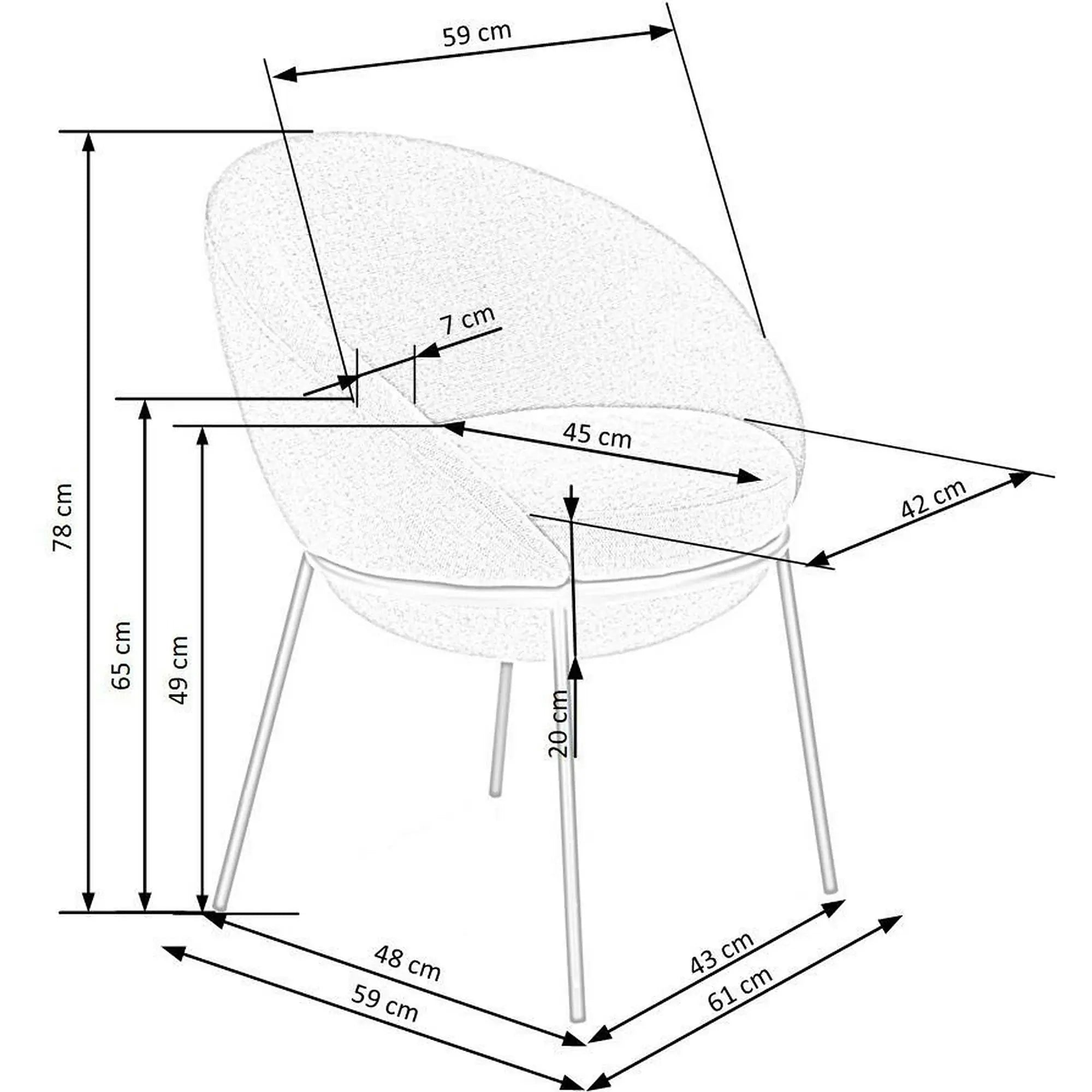 Scaun tapitat dining K482, gri/negru, stofa clasica/metal, 61x59x78 cm