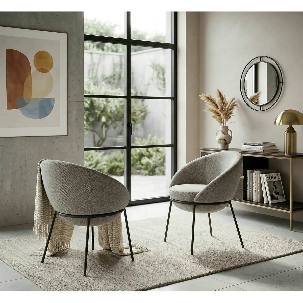 Scaun tapitat dining K482, gri/negru, stofa clasica/metal, 61x59x78 cm