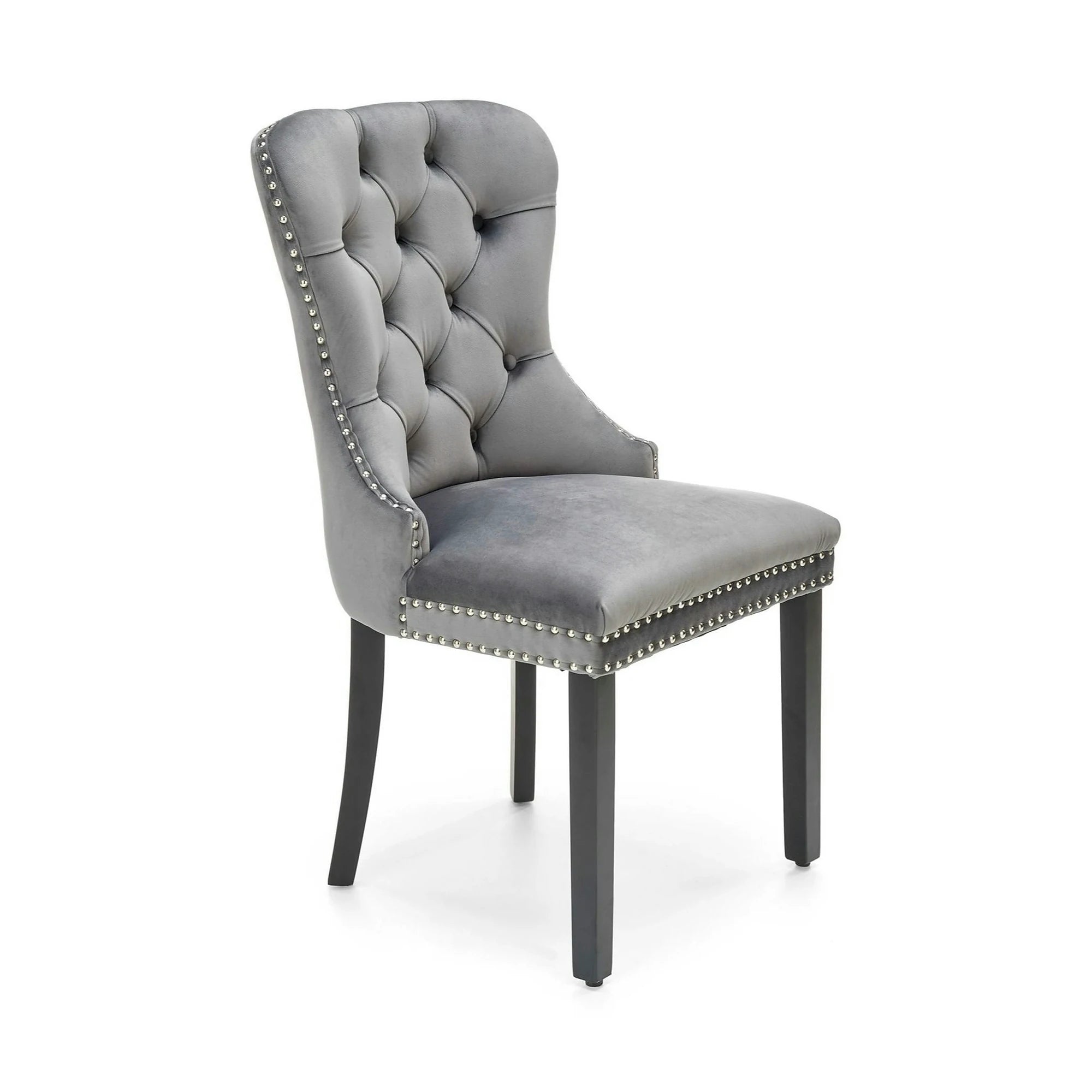 Scaun tapitat dining MIYA, gri/negru, stofa catifelata, 54x60x100 cm