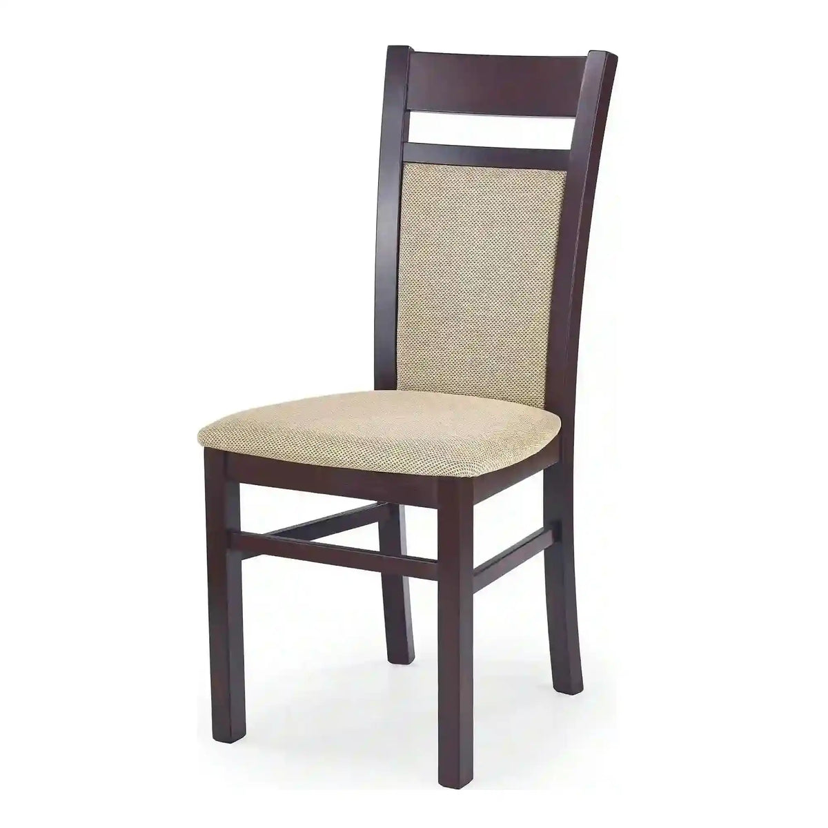 Scaun tapitat Gerard 2, bej/nuc inchis, stofa clasica/lemn de fag, 44X55X97 CM