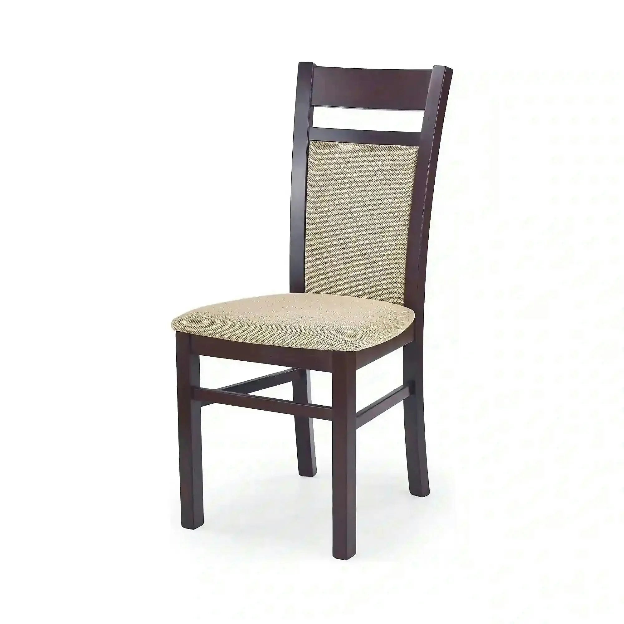 Scaun tapitat Gerard 2, bej/nuc inchis, stofa clasica/lemn de fag, 44X55X97 CM