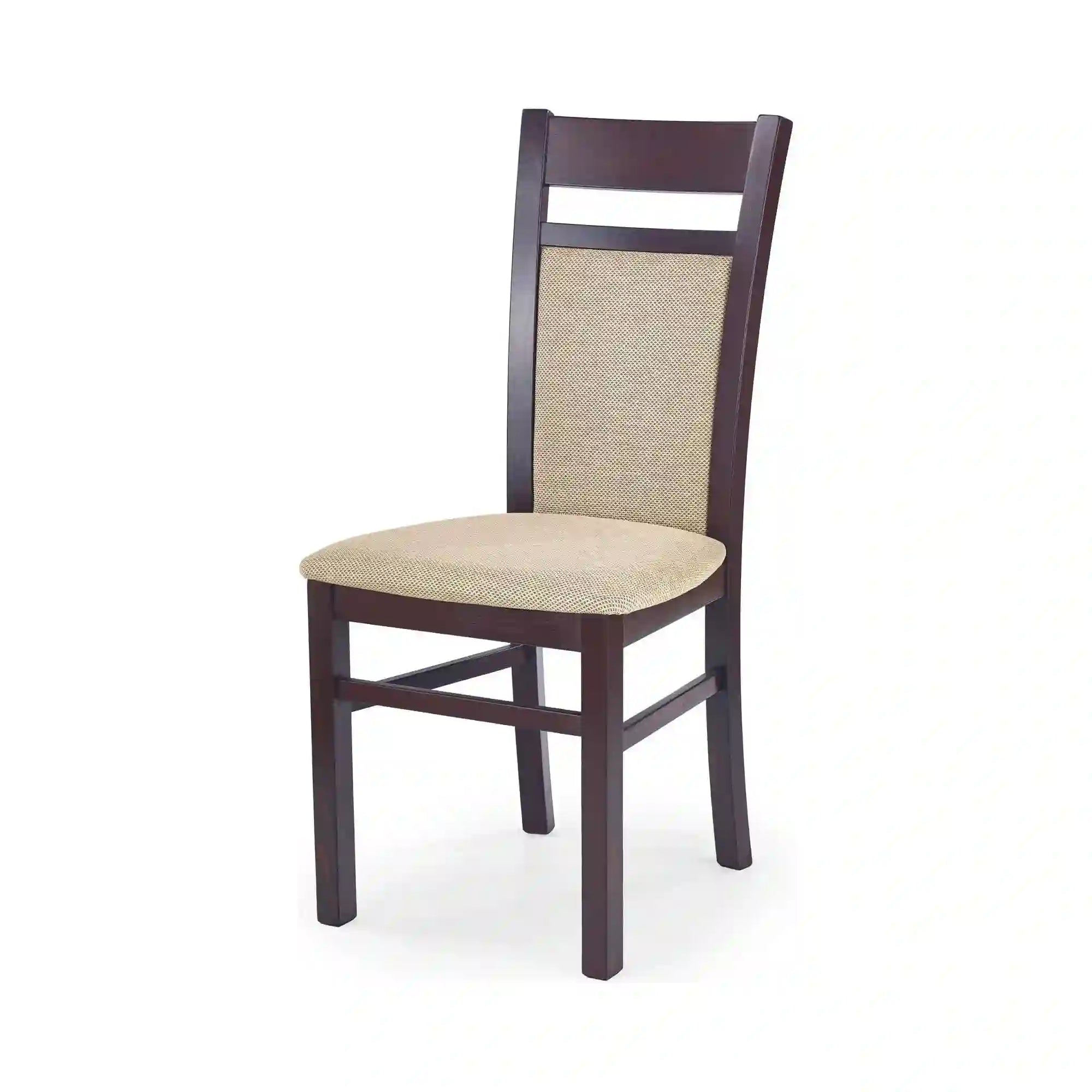 Scaun tapitat Gerard 2, bej/nuc inchis, stofa clasica/lemn de fag, 44X55X97 CM