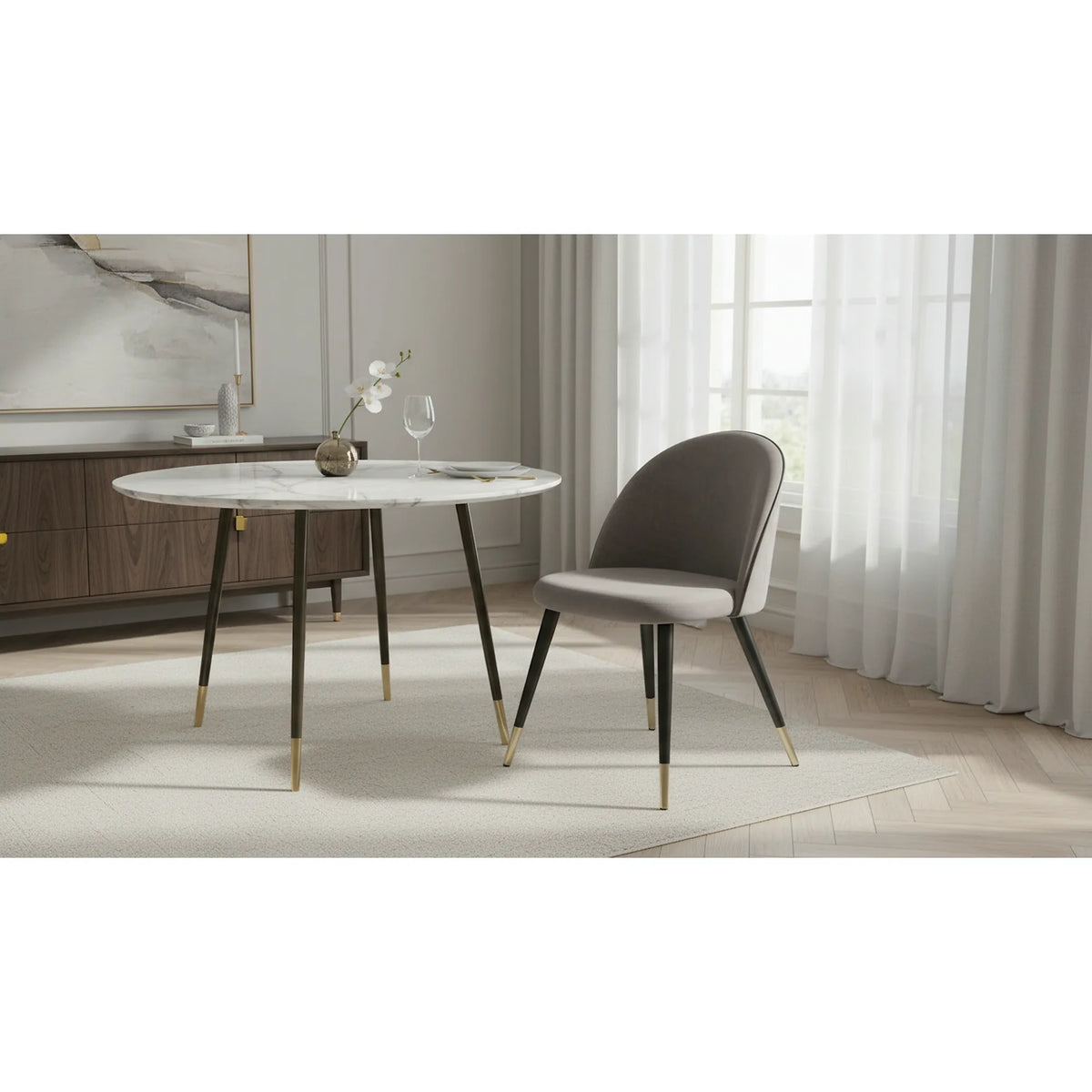Scaun tapitat gri K315, gri inchis/negru, stofa catifelata/metal, 50x55x76 cm