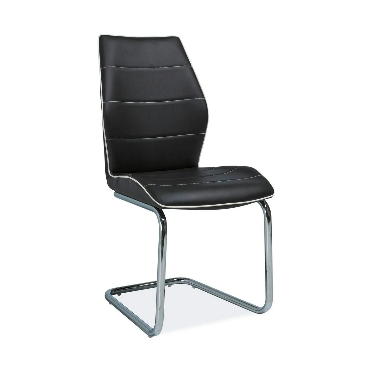 Scaun tapitat H331, negru/crom, piele ecologica/metal, 42X43X99 cm