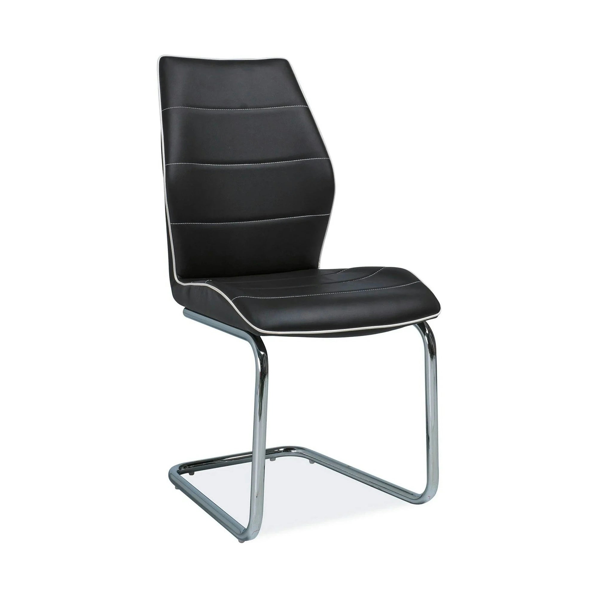 Scaun tapitat H331, negru/crom, piele ecologica/metal, 42X43X99 cm