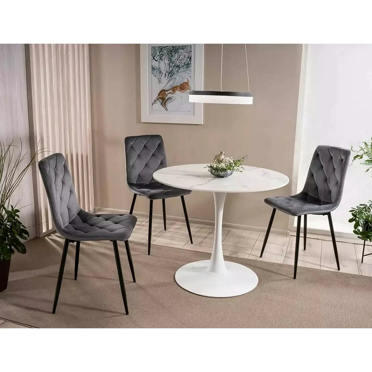 Scaun tapitat JERRY, gri/negru, stofa catifelata/metal, 45x39x91 cm