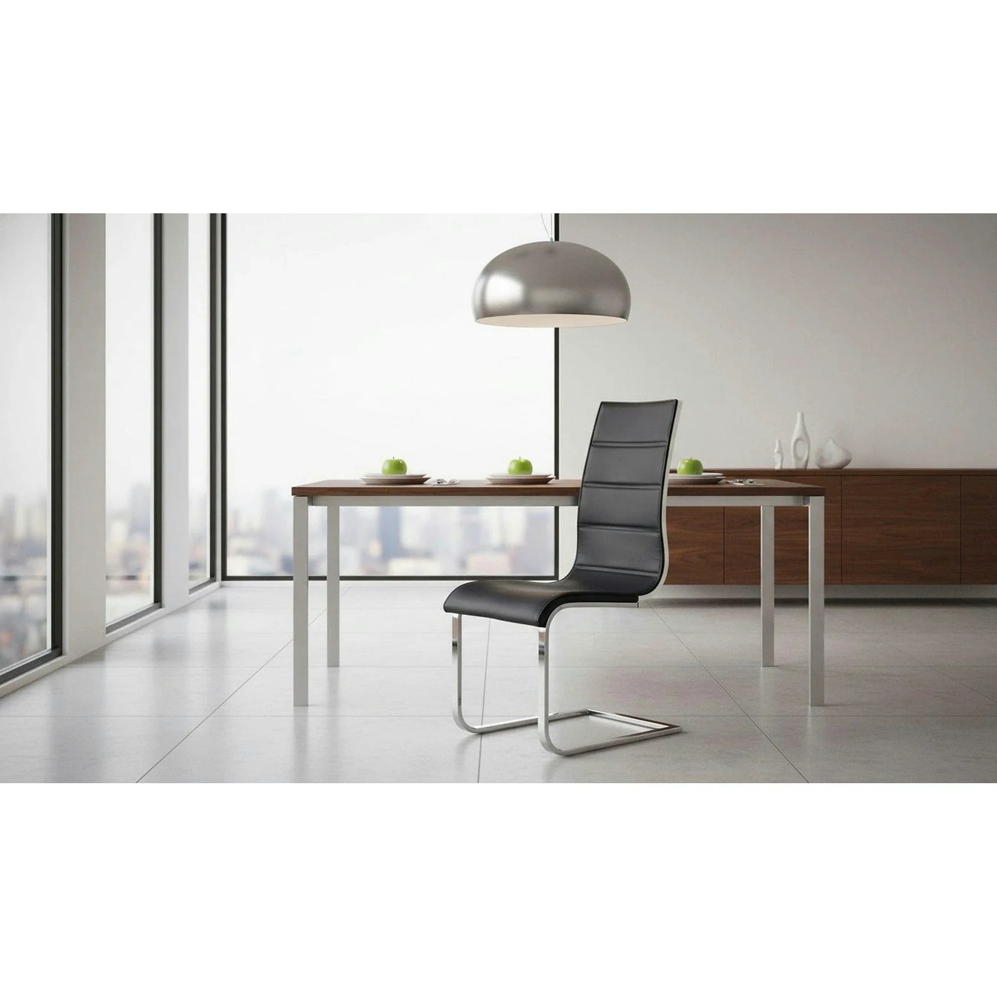 Scaun tapitat K104, negru/alb/crom, piele ecologica/metal, 42X58X99 cm