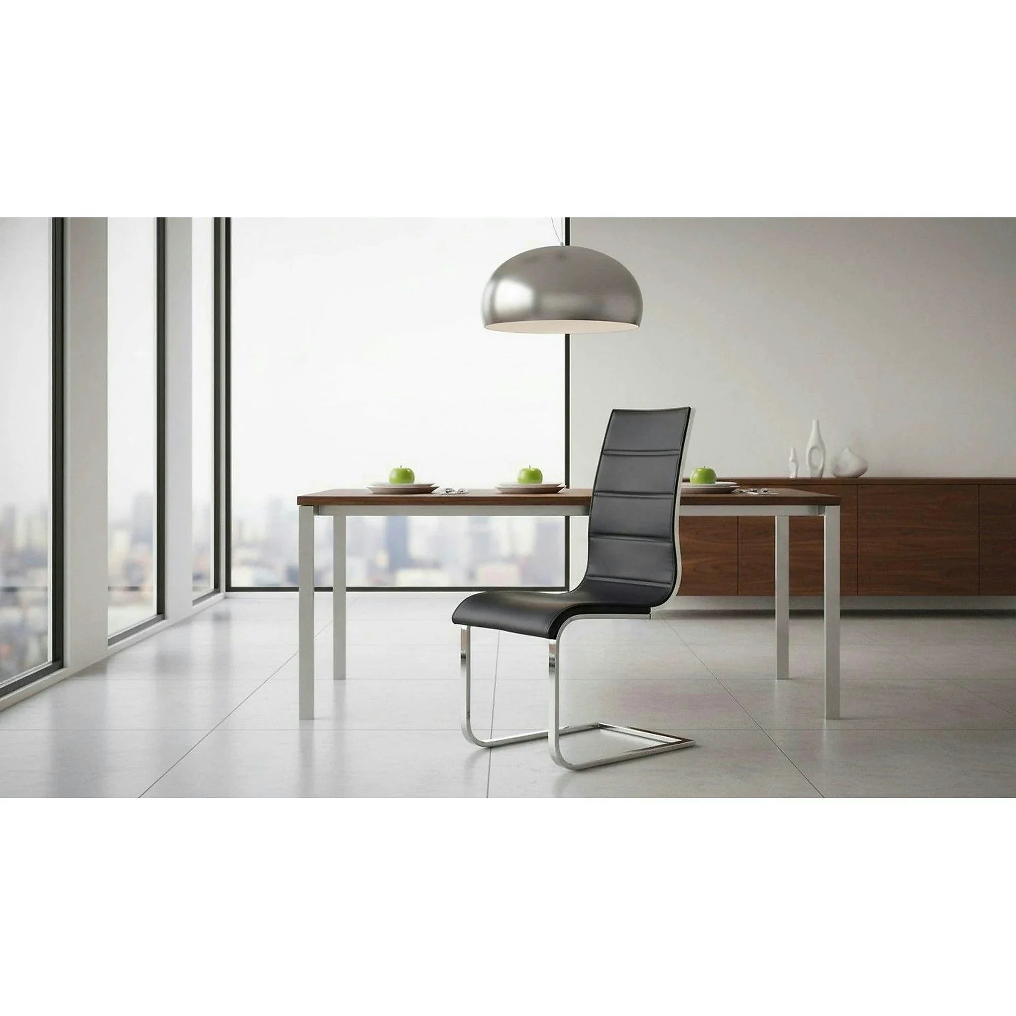 Scaun tapitat K104, negru/alb/crom, piele ecologica/metal, 42X58X99 cm