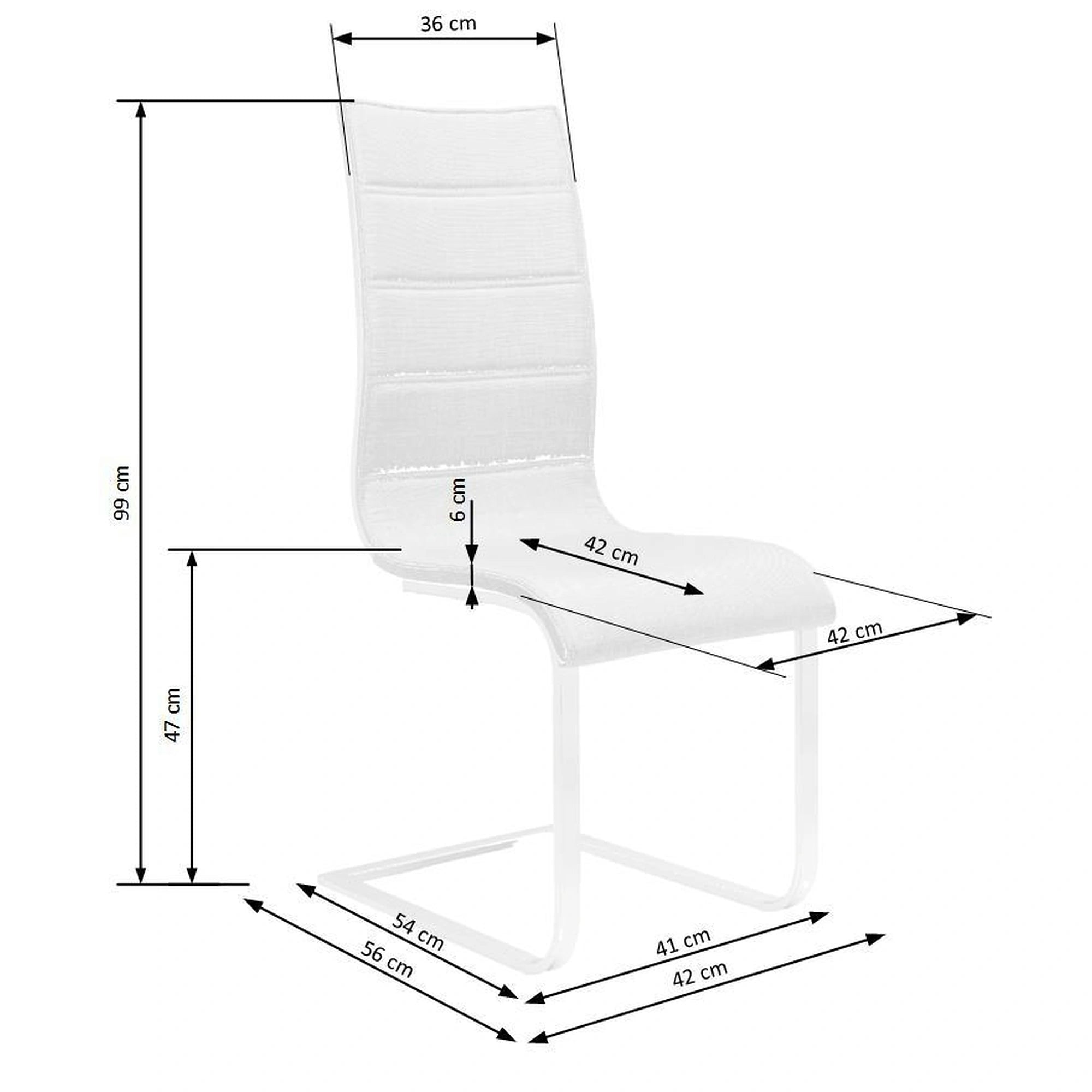 Scaun tapitat K104, negru/alb/crom, piele ecologica/metal, 42X58X99 cm