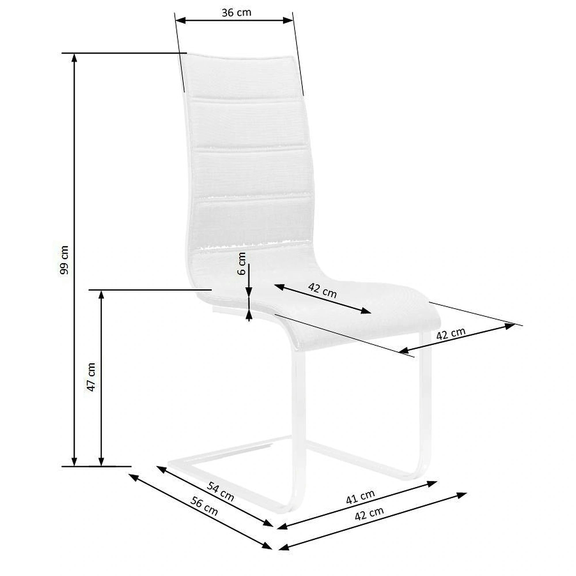 Scaun tapitat K104, negru/alb/crom, piele ecologica/metal, 42X58X99 cm