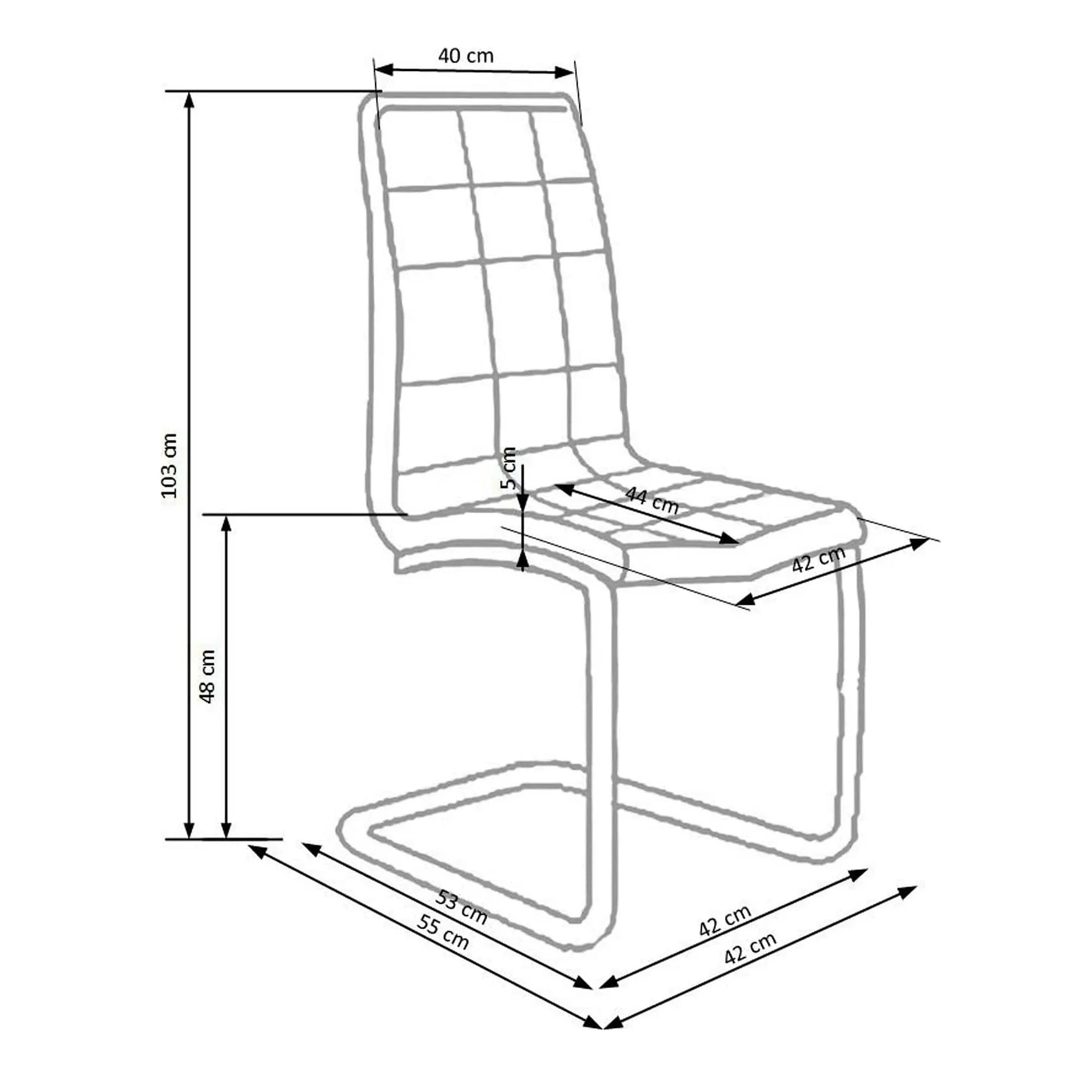 Scaun tapitat K147, alb/crom, piele ecologica/metal, 42X55X101 CM