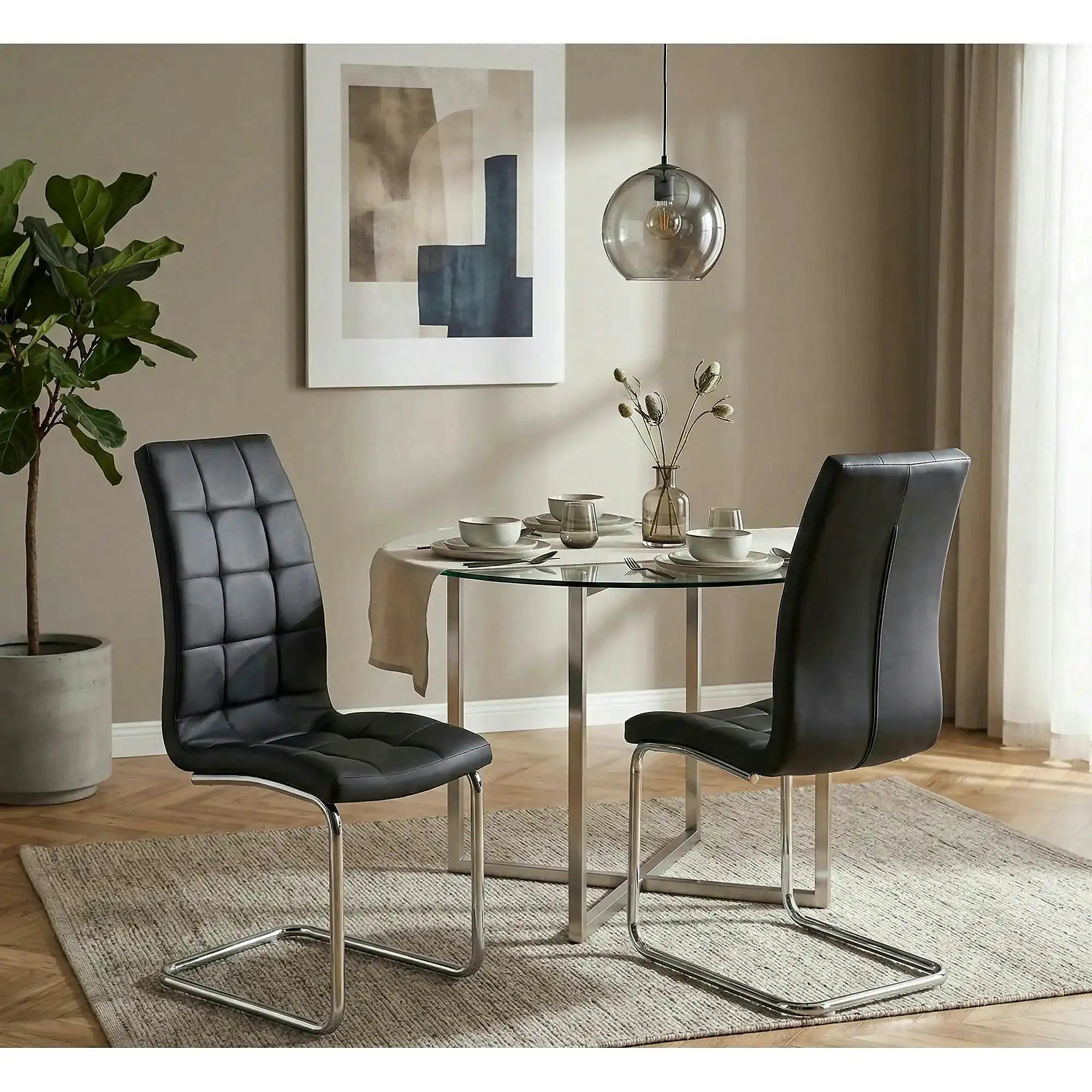 Scaun tapitat K147, negru/crom, piele ecologica/metal, 42X55X101 CM