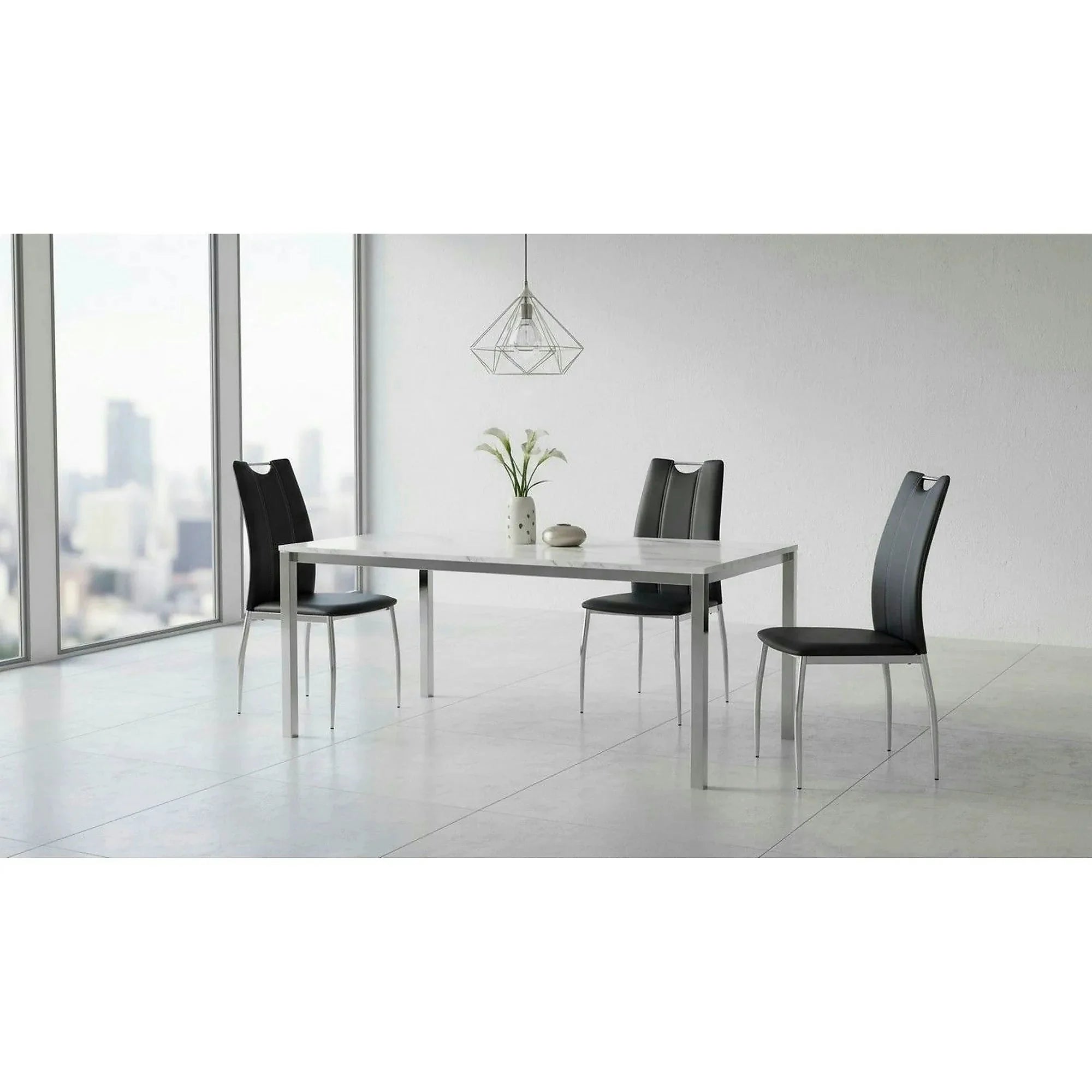Scaun tapitat K187, negru/crom, piele ecologica/metal, 46x56x97 cm