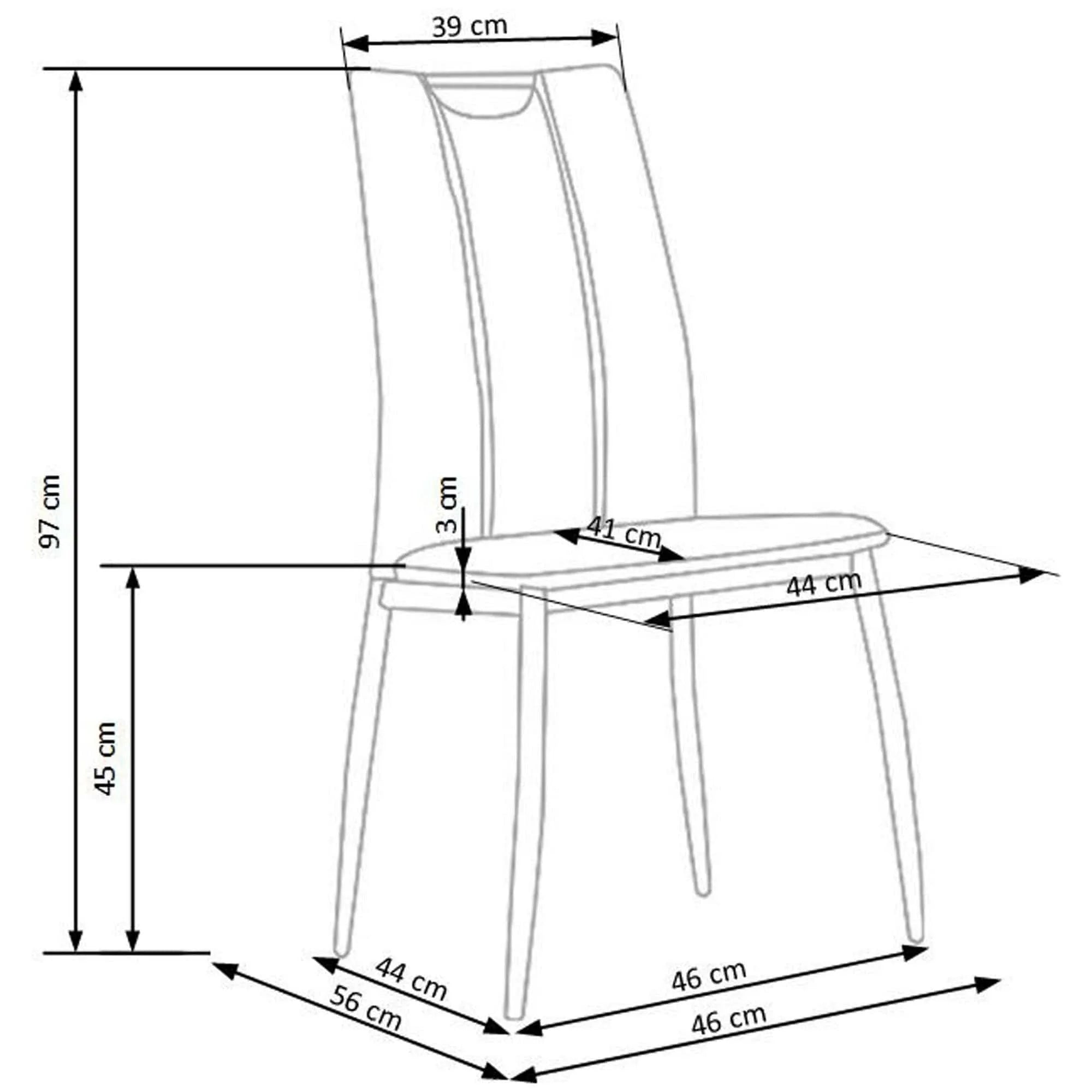 Scaun tapitat K187, negru/crom, piele ecologica/metal, 46x56x97 cm