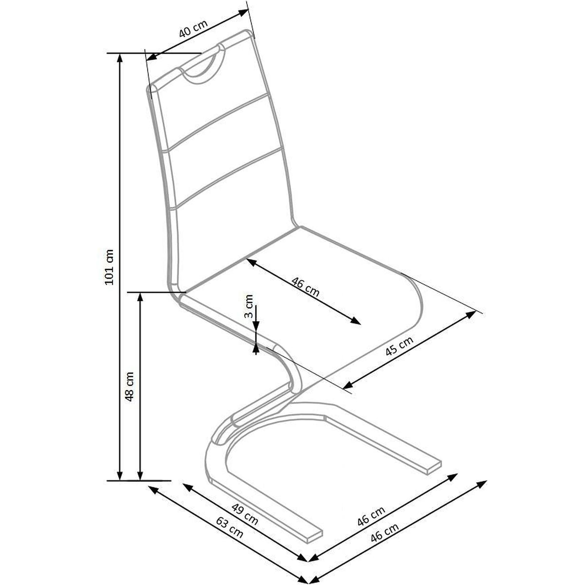 Scaun tapitat K188, alb/crom, piele ecologica/metal, 45X63X101 CM