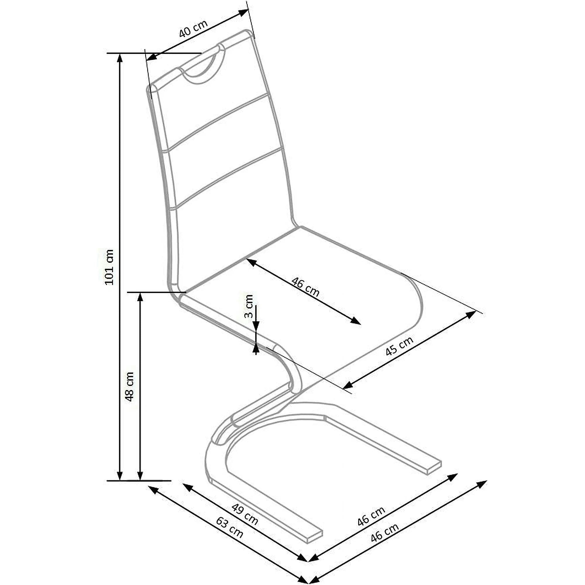 Scaun tapitat K188, alb/crom, piele ecologica/metal, 45X63X101 CM