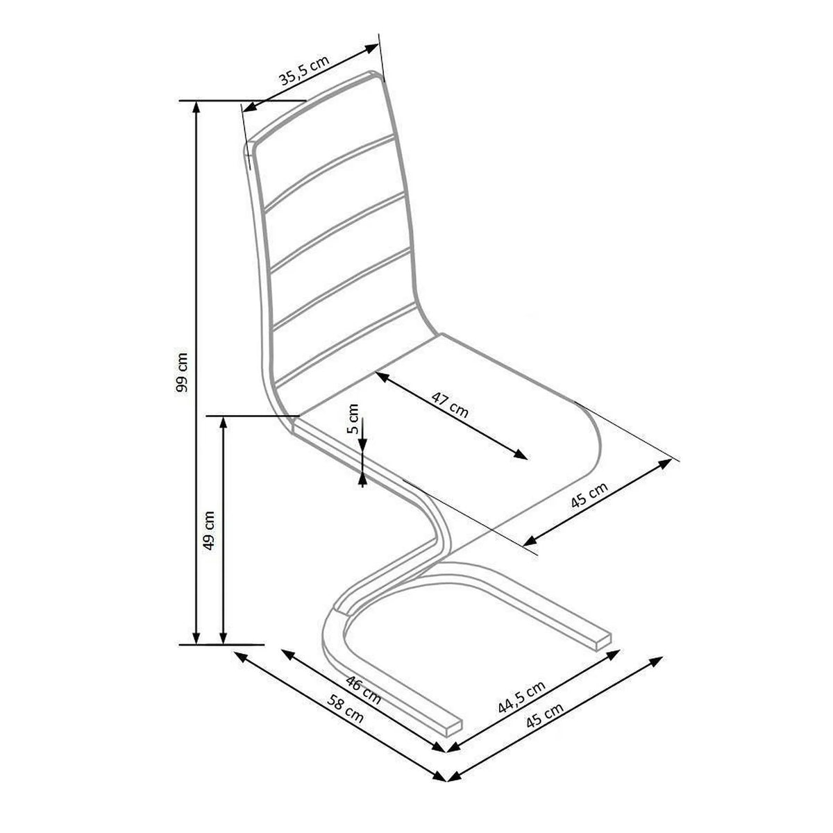 Scaun tapitat K194, negru/alb/crom, piele ecologica/metal, 45X58X99 CM