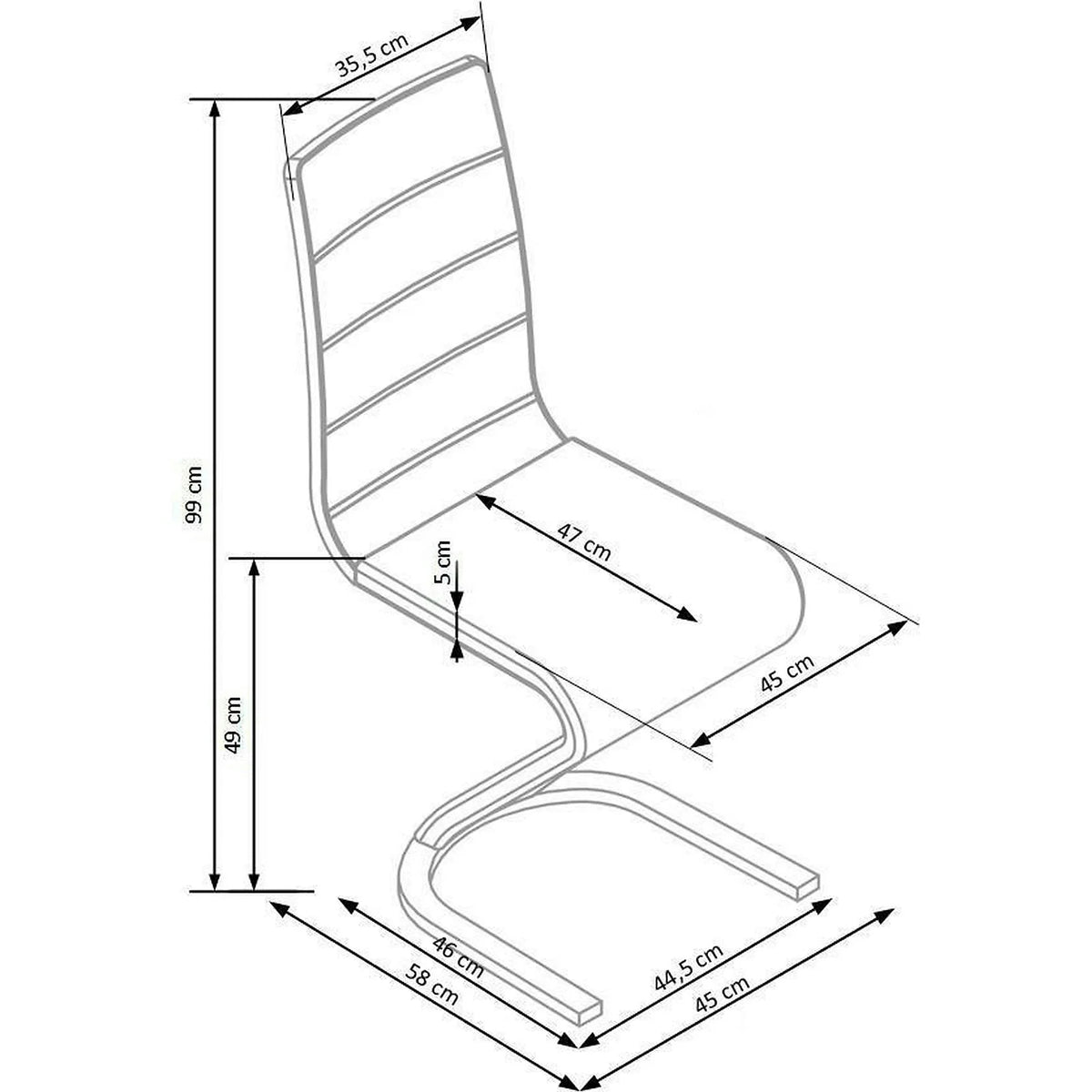 Scaun tapitat K194, negru/alb/crom, piele ecologica/metal, 45X58X99 CM
