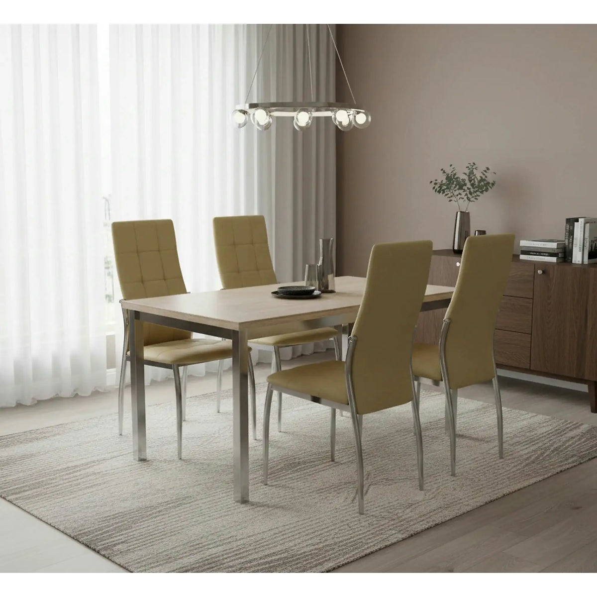 Scaun tapitat K209, bej/crom, piele ecologica/metl, 43x54x101x47 cm