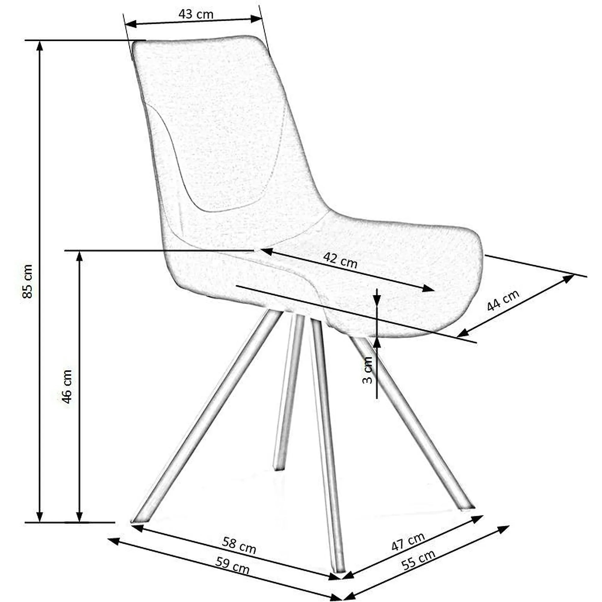 Scaun tapitat K290, gri/auriu antic, stofa clasica/metal, 56X59X86 CM
