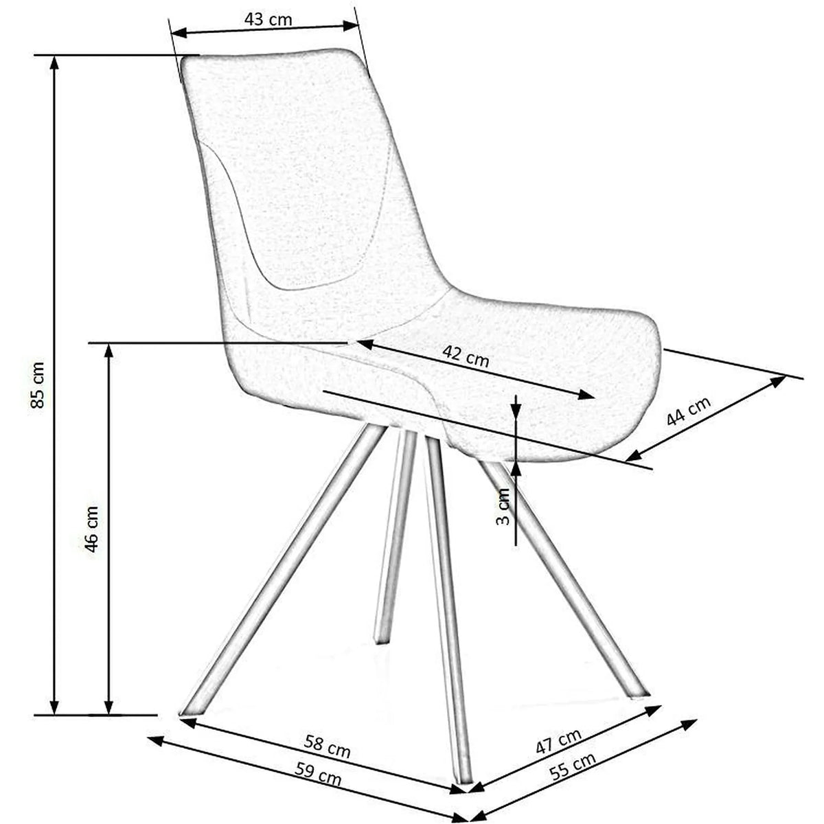 Scaun tapitat K290, gri/auriu antic, stofa clasica/metal, 56X59X86 CM