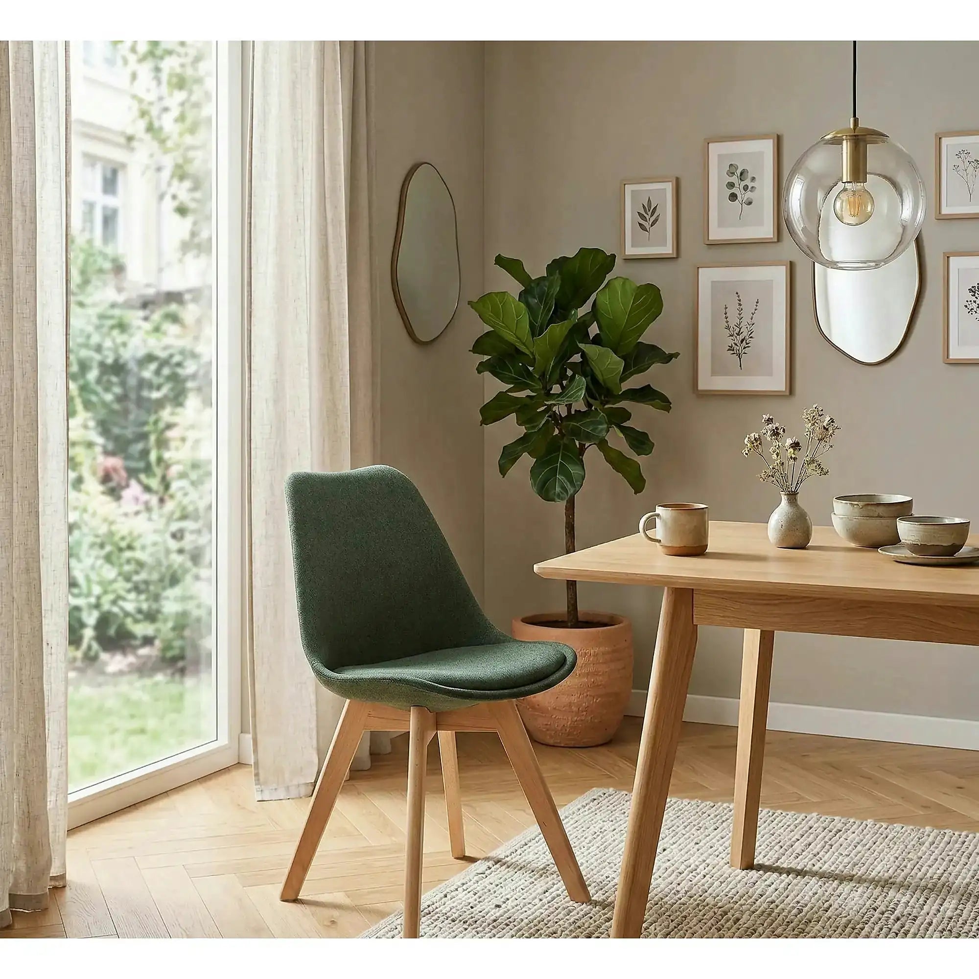 Scaun tapitat K303, verde inchis/stejar, stofa/lemn, 48X54X83 CM