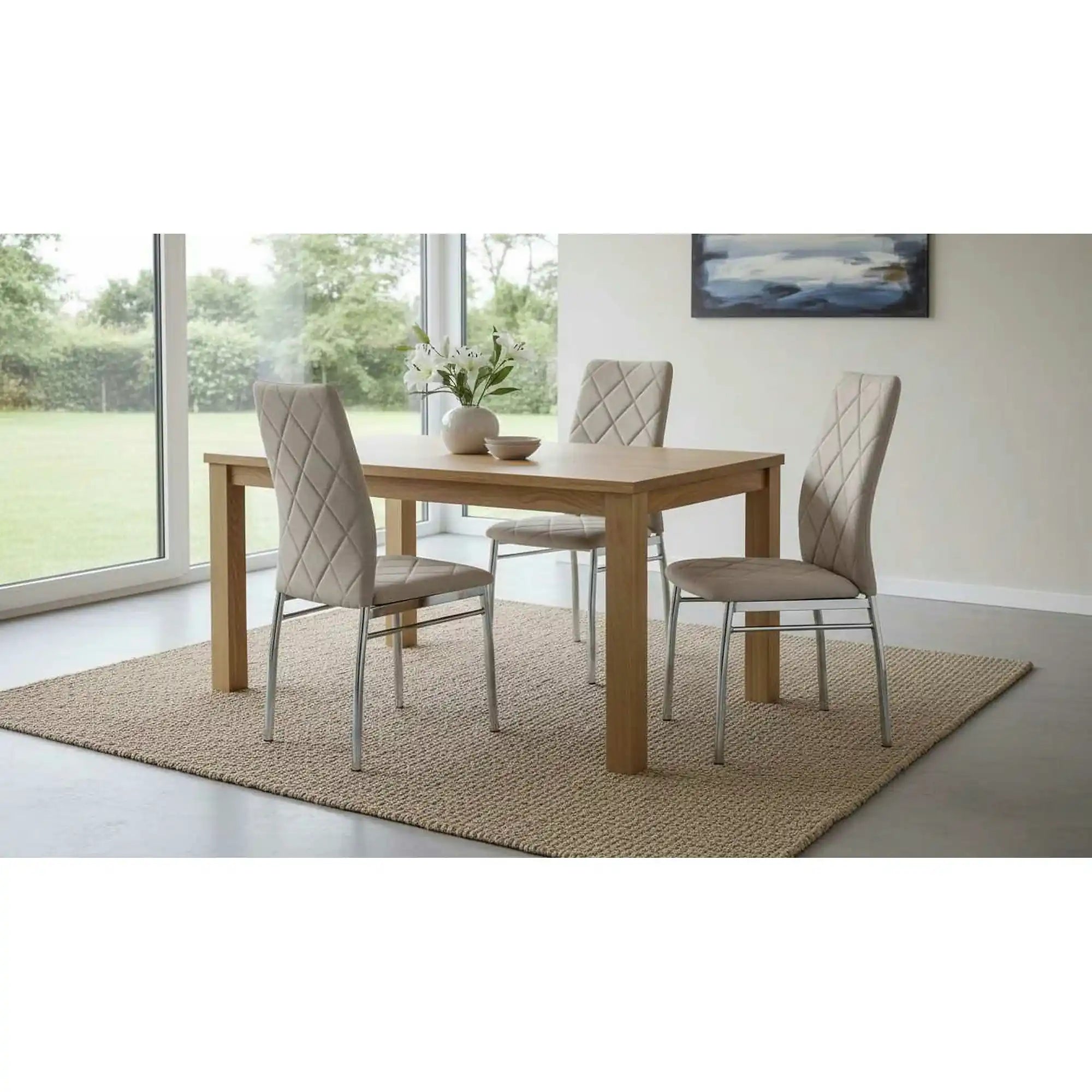 Scaun tapitat K309, bej deschis/crom, stofa clasica/metal, 43X57X97 CM