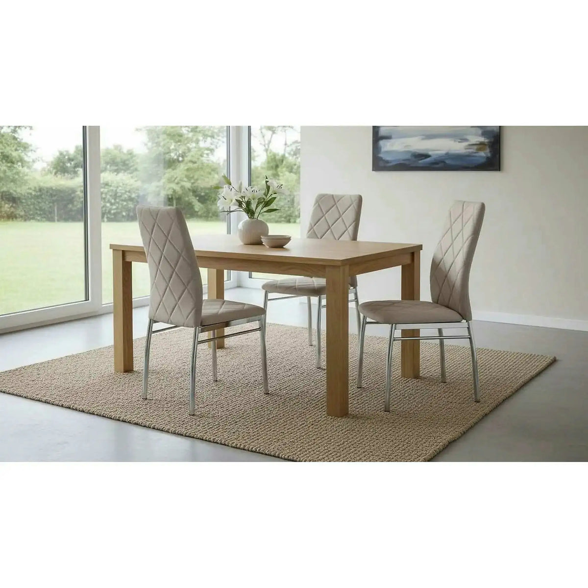 Scaun tapitat K309, bej deschis/crom, stofa clasica/metal, 43X57X97 CM